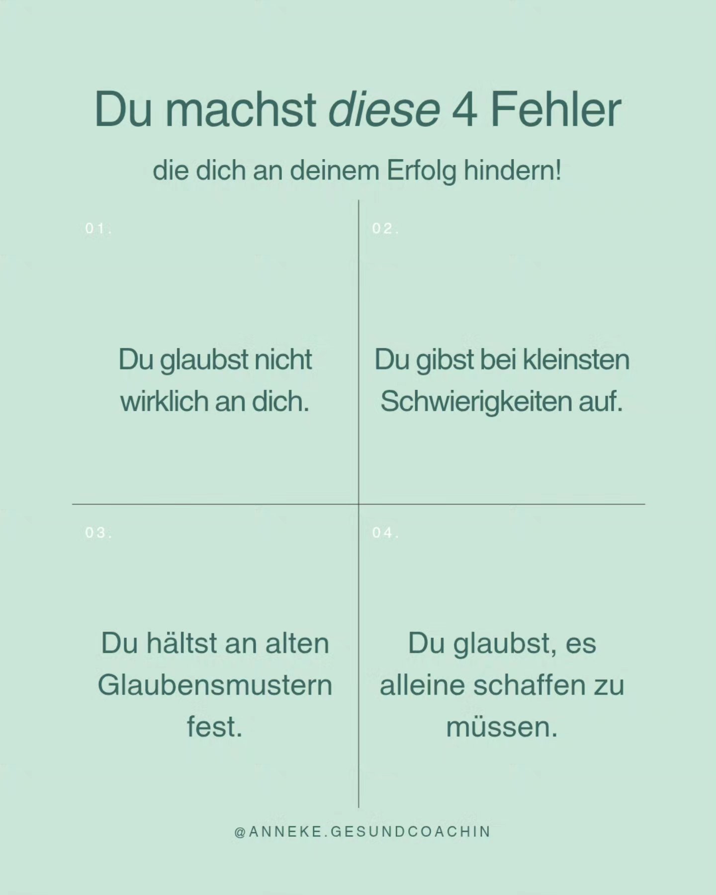 Wenn dich genau diese Fehler ansprechen, kannst du was verändern, egal wie alt du bist.
Was möchtest du verändern?
Ganz wichtige Frage: Willst du überhaupt erfolgreich sein oder fühlst du dich in deiner Blase wohl?
Erfolg genießen | kraftvolle Frau | Gemeinsam stark
#erfolgreichefrauen #glaubenssätzeändern