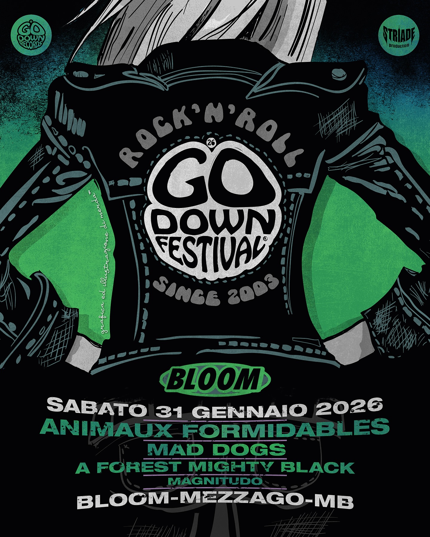 Manca pochissimo! 🧨
Ti aspettiamo sabato al @bloom_mezzago per vedere sul palco 4 band pazzesche!
@animaux_formidables ⚡️ chili di fuzz
@maddogs.band ⚡️ scariche proto-punk
@aforestmightyblack ⚡️incursioni grunge
@magnitudosludge ⚡️ abissi sludge metal
🗓️ 𝐒𝐚𝐛𝐚𝐭𝐨 𝟑𝟏 𝐠𝐞𝐧𝐧𝐚𝐢𝐨 𝟐𝟎𝟐𝟔 dalle 19:30
📍 𝗕𝗹𝗼𝗼𝗺 - via Curiel 39, Mezzago (MB)
🎫 Biglietto in cassa 15 euro con CD/LP in omaggio
Prevendite su DICE con CD/LP in omaggio
🔎 Dettagli e aggiornamenti 🔗 https://www.facebook.com/events/4103339109927190
👊 Evento in collaborazione con @striade_production