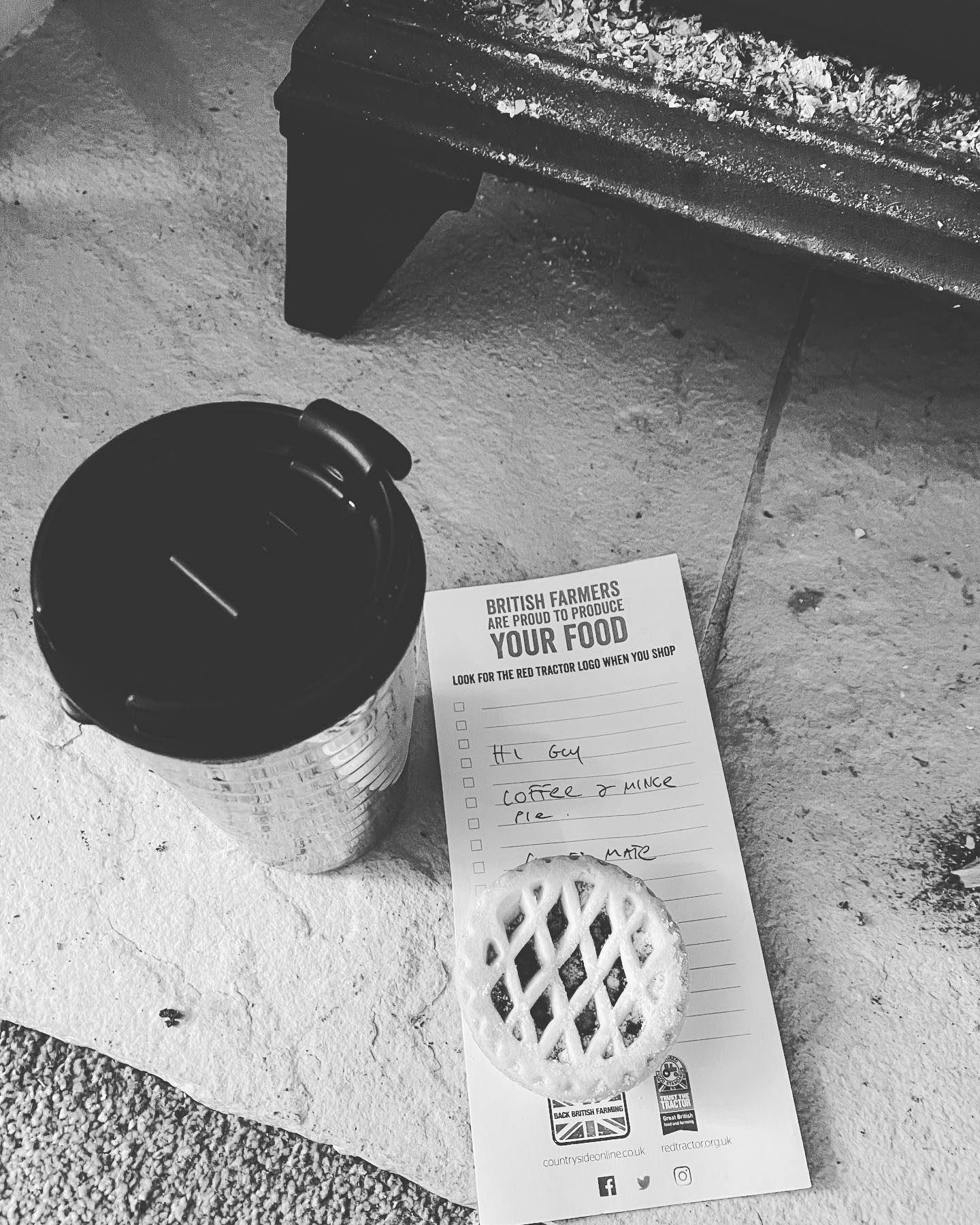 Customer left me a key to let myself in. They also left me a coffee and a mince pie!