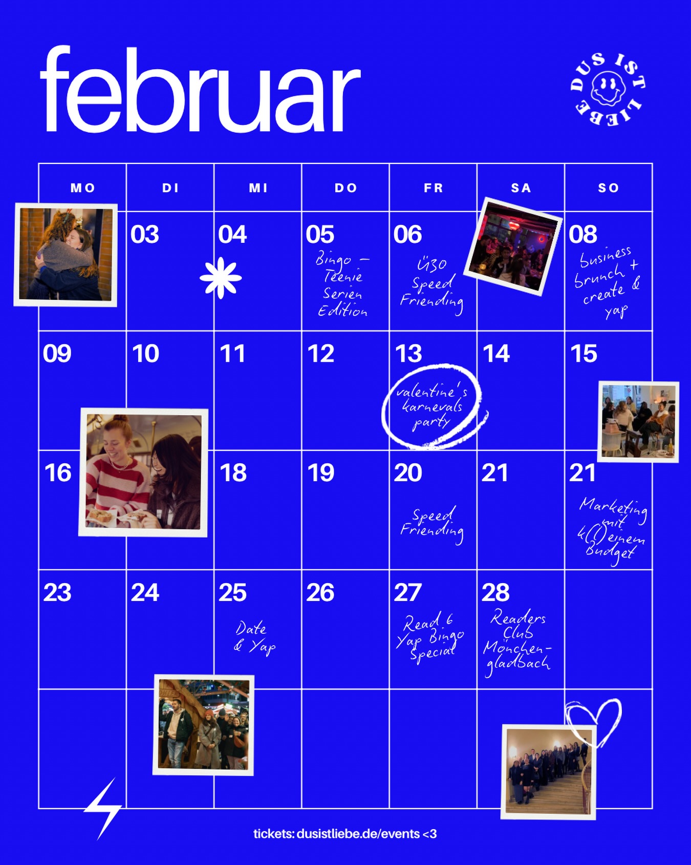 Kalender raus, im Februar wird wieder connectet! 📆✍️
Unser gesamtes Programm und alle Infos zu unseren Events findet ihr wie immer in der Bio 🔗 Wir freuen uns auf euch!
#neueleutekennenlernen #düsseldorf #neuindüsseldorf #socialevents #neuefreundefinden