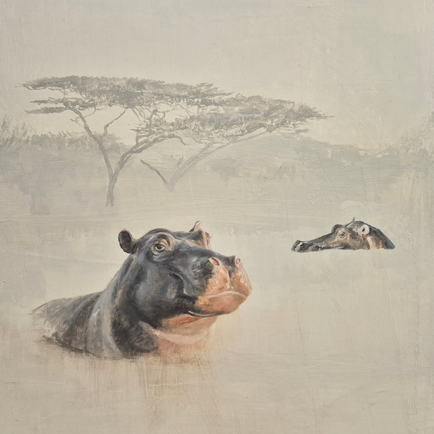 Several paintings on the go at the moment, here's a detail of Hippo Pool oil painting, work in progress #ontheeasel #amysandyslumsdaine #artgallery #oilpaintingsoncanvas #oilpainter
