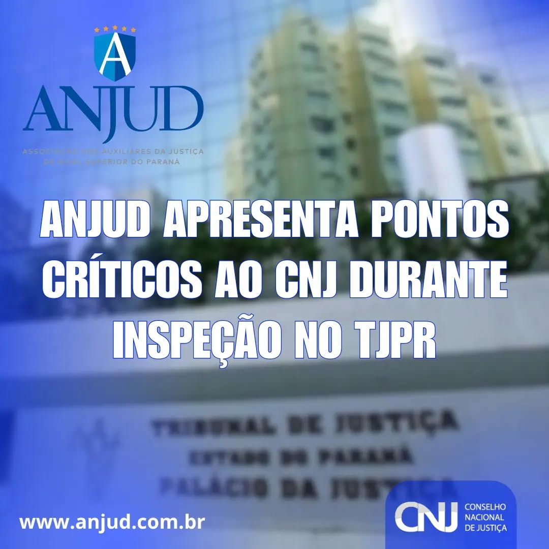 Em 04/03/2024, a Diretoria da ANJUD foi recebida pela Equipe de Inspeção do Conselho Nacional de Justiça, representada pelo Desembargador Fábio Uchôa Montenegro, em uma reunião focada nos objetivos da inspeção no Tribunal de Justiça do Estado do Paraná. A ANJUD apresentou diversos tópicos de atenção no tribunal, todos relacionados com políticas nacionais do CNJ que vêm sendo reiteradamente descumpridas pela corte paranaense, incluindo a desestruturação das equipes multidisciplinares, a ausência de concurso público para o cargo de Analista Judiciário, a ineficácia da política de saúde do TJPR e o mau funcionamento do Comitê Orçamentário e Gestor Regional da Política de Priorização do 1º Grau. O Des. Fábio Uchôa Montenegro e sua equipe ouviram atentamente cada um dos tópicos e se comprometeram a levar os temas ao conhecimento do Corregedor Nacional de Justiça, Ministro Luis Felipe Salomão, além de solicitar explicações ao TJPR sobre cada ponto levantado pela ANJUD.
Para conferir a íntegra da matéria, acesse nosso site ou clique no link da bio.