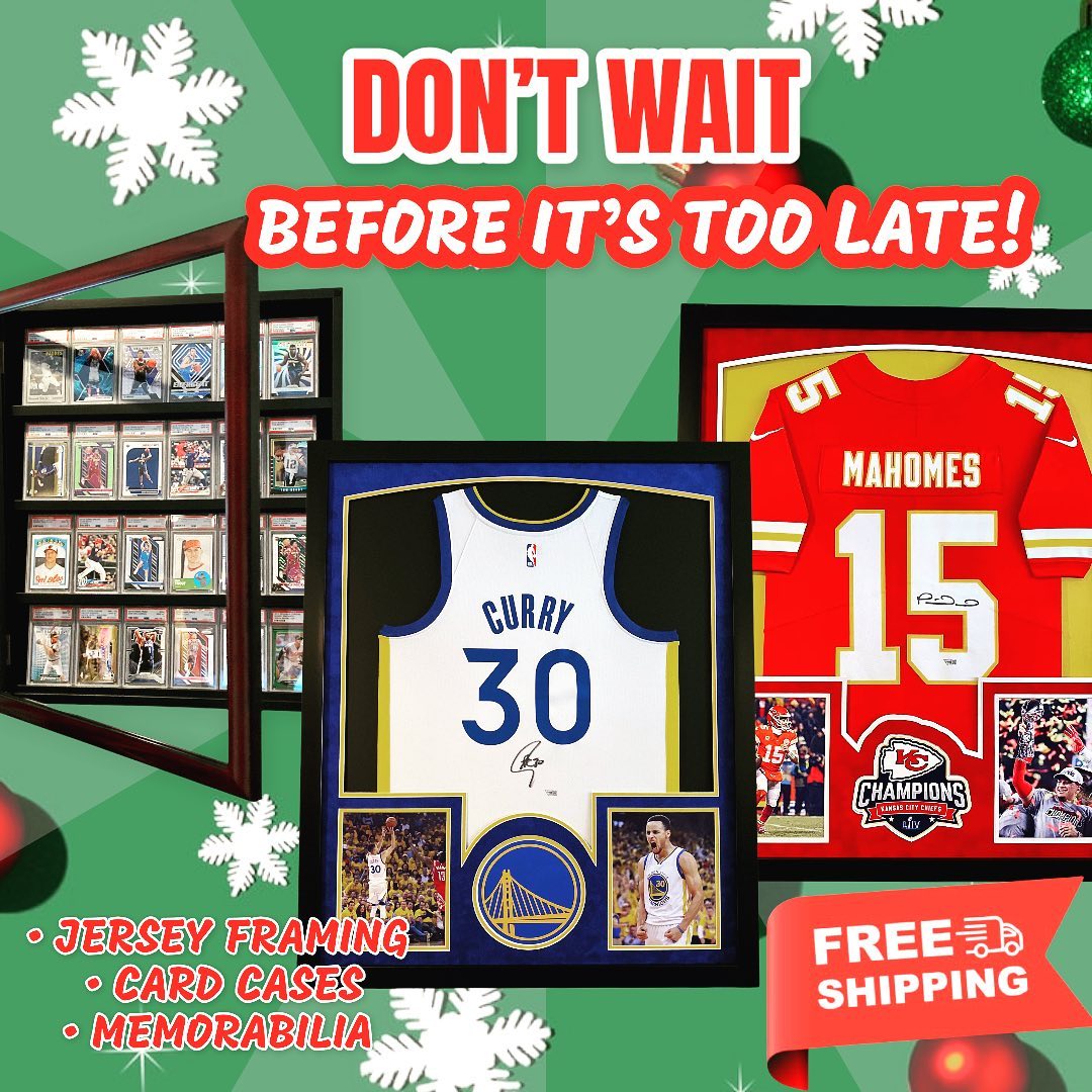 The Holidays are fast approaching. Don’t wait before it’s too late in getting us your jersey for framing. Normal lead times are 3 weeks but this time of year is longer. Order online and send us your jersey & we will ship it back all framed up ready to give to that special someone. We ship nationwide for FREE!
www.Sportsframing.com
•
•
#jerseyframing #framedjersey #sportsmemorabilia #xmas #gifts #mancave #mlb #nfl #nba