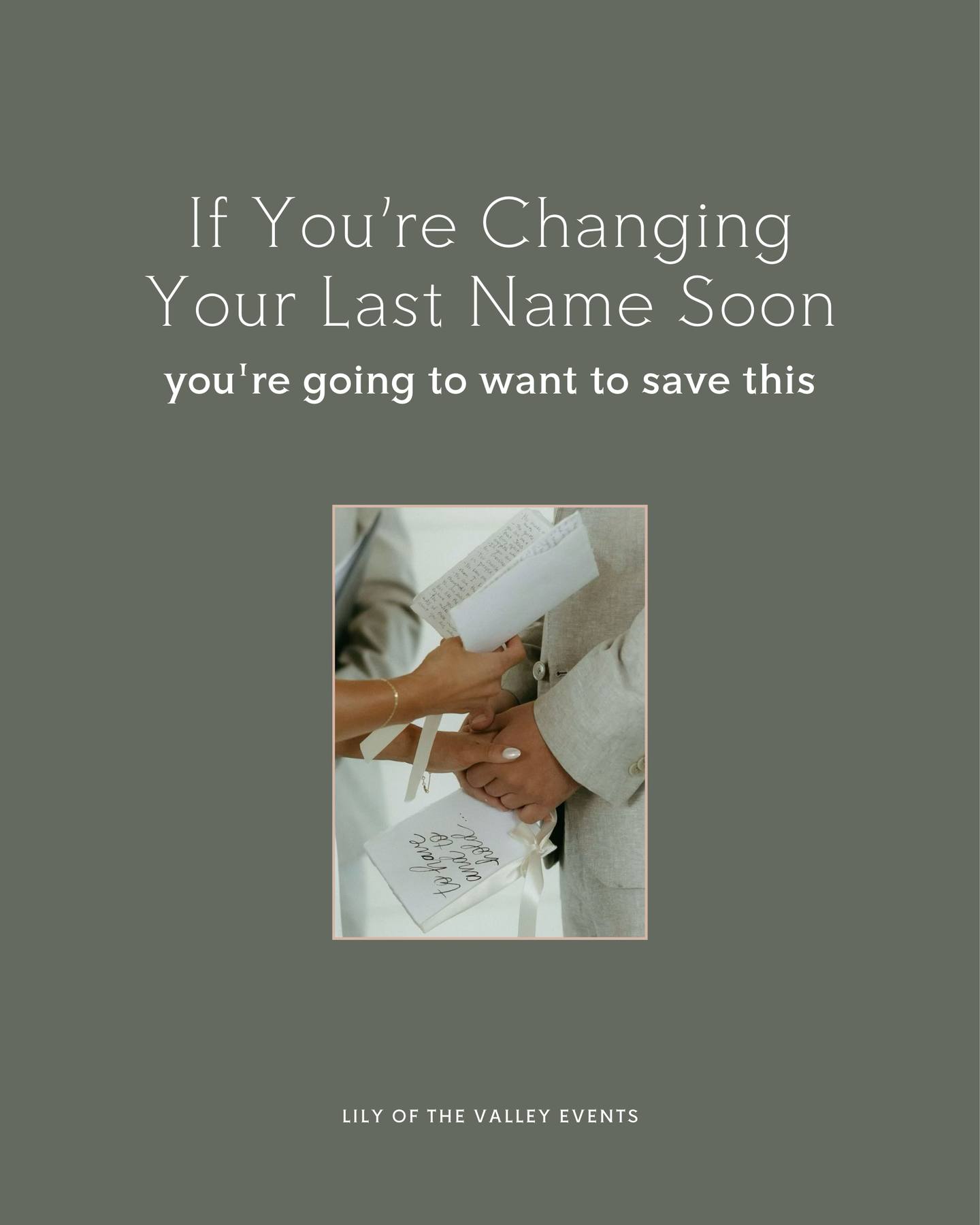 Changing your last name is one of those moments that feels exciting… right up until you realize how many places your name actually lives. 😫
If you’re looking for guidance that keeps both your wedding and everything after it feeling organized and calm, learn more at www.lotvevents.com