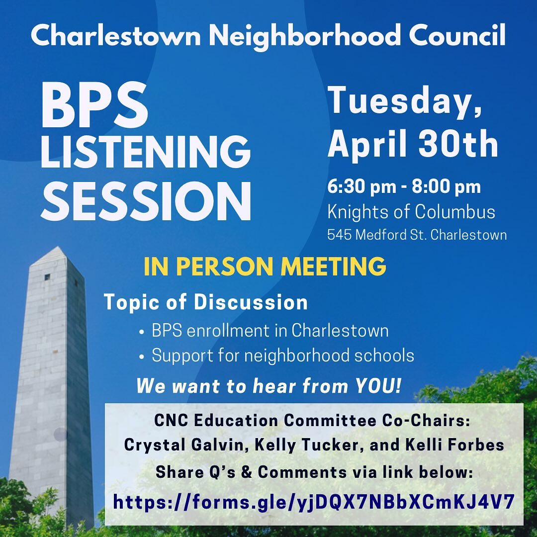 Join us and let your voice be heard! Share your Qs and express your views via pre-meeting survey. Link in bio. #charlestown #bps #neighborhoodschools