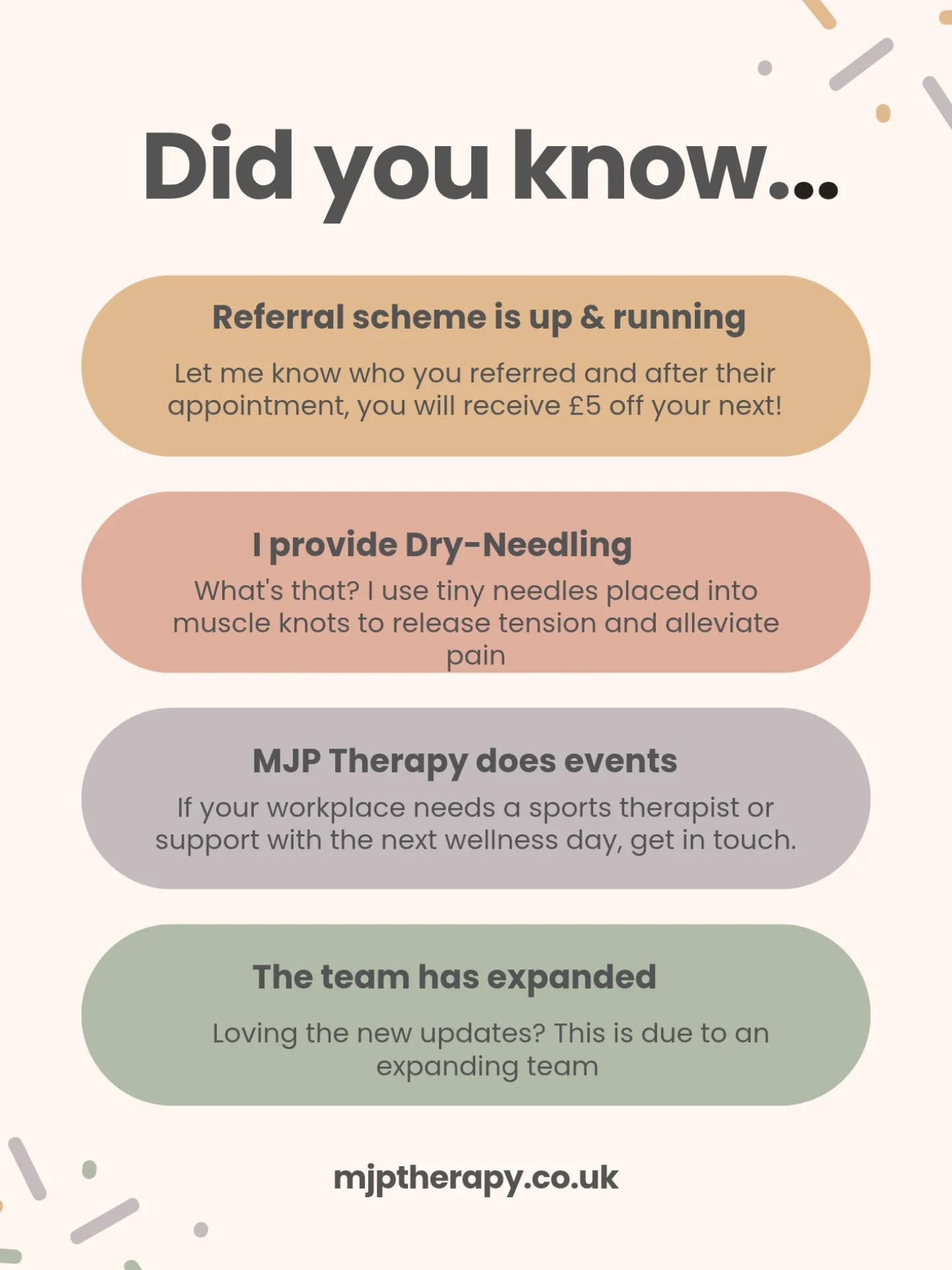 COMMENCING 1ST FEBRUARY 2026 β¬οΈ
Now we've all got the longest month of the year out of the way, it seems like the right time to share a few so news!
#sportstherapist #dryneedling #sportsinjury