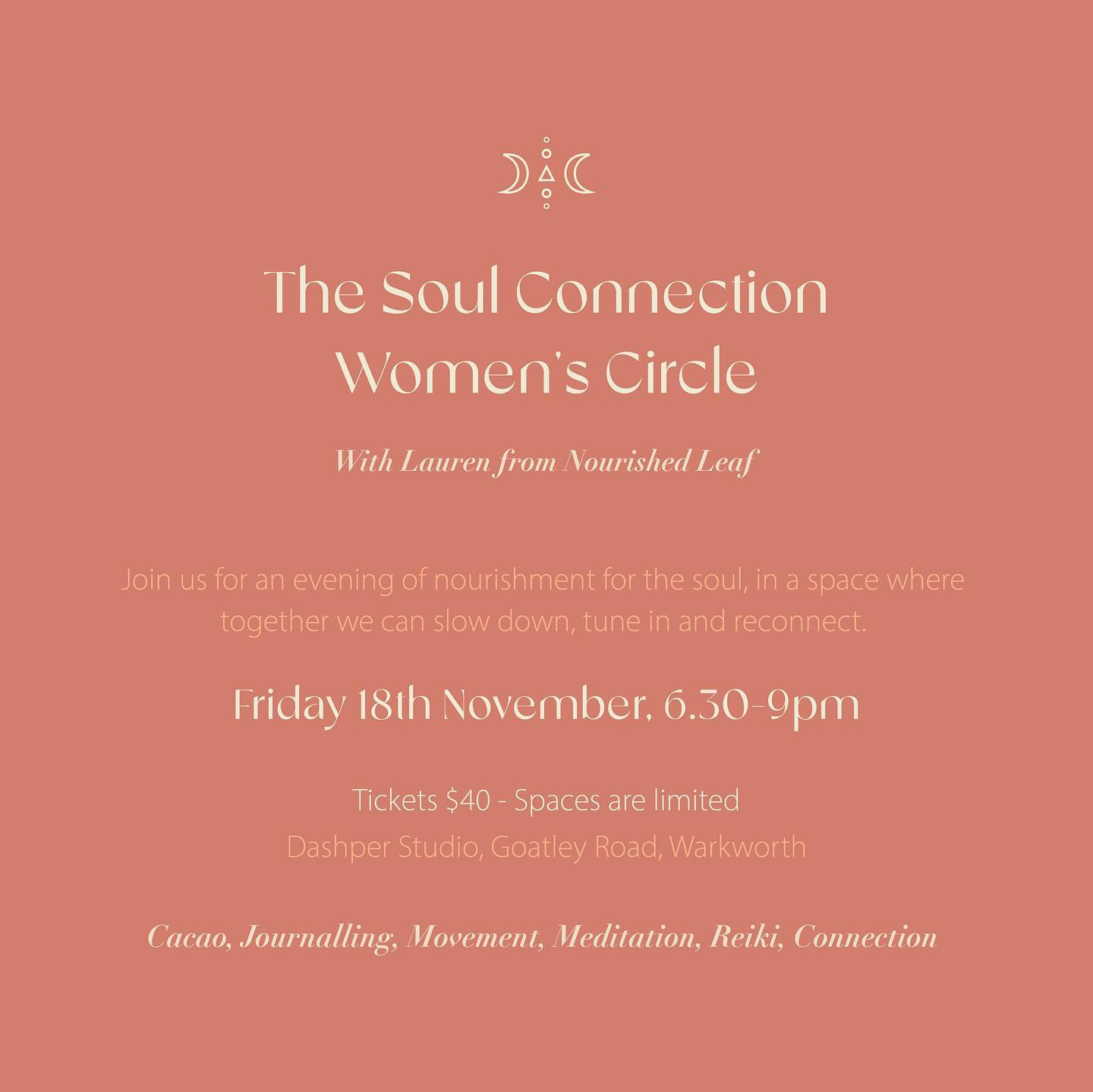 Super excited to be holding the studios first Women’s Circle this coming Friday evening with Lauren from @nourished.leaf 🥰
I experienced a beautiful reiki healing with Lauren earlier this year which was incredibly powerful & restorative. Excited and honoured to be sharing space with this incredible wahine x
Looking forward to a soul nourishing evening, sitting knee to knee, whilst slowing down and tuning in 🧡
Please DM me if you would like to join us x