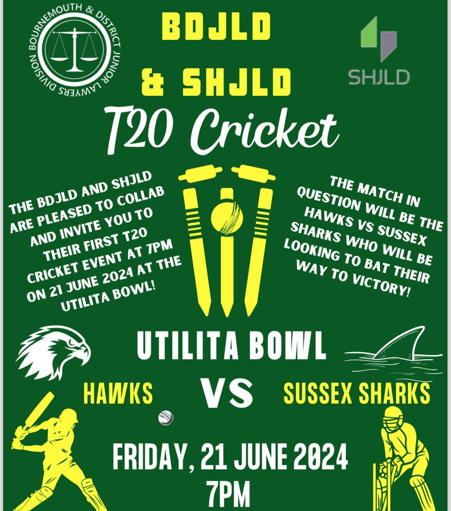 The Bournemouth & District JLD & South Hampshire Junior Lawyers Division are pleased to collab & invite you to our first T20 Cricket event ! 🤩
🏏Match: Hampshire Hawks v Sussex Sharks Vitality Blast
⏰Time: Friday 21st June 2024 from 7pm
📍Location: Utilita Bowl, Botley Road, Southampton SO30 3RS
🎟️Price: £15 members / £27 non-members tickets can be purchased via the link below
🔗https://www.tickettailor.com/events/bournemouthanddistrictjuniorlawyersdivision/1275596 ‼️Please be sure to select the relevant JLD you are booking through.
The Utilita Bowl can be accessed via car (parking will be an additional fee on the day, or can be purchased in advance online). Alternatively, there are free shuttle buses which run to the stadium from Southampton Airport Parkway and Hedge End train stations on the day 🚈🚗🚌
Member tickets to this event are limited, so get yours now to avoid disappointment 👍🏼
Contact Tara.Jones@LA-law.com (BDJLD)
or Ben.Likely@LA-law.com (SHJLD) for any questions or queries.
We look forward to bowling you over with an evening full of cricket that will hopefully knock you for six😁