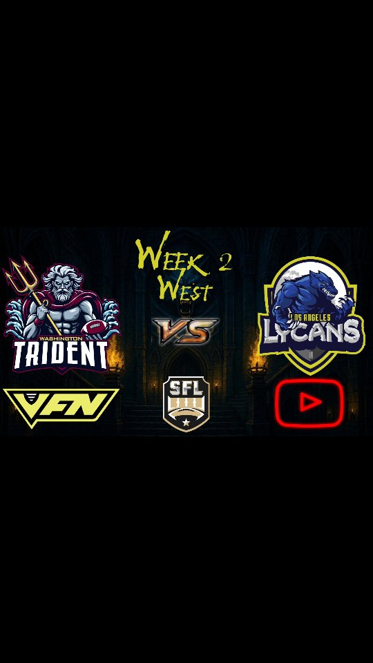 @simulationfl Week 2 GameDay
West Division
Washington Trident
@losangeleslycans
š: 9:45pm ET/6:45pm PT
š: Lycanthrope Field at @evo9x Stadium
š: (Virtual Football Network's YouTube Channel link in bio)
#MakeAnImpact #HowlAtTheMoon #LycAngeles #NewMoon #CTN ChangeTheNarrative Fortress Evo9X Szn26