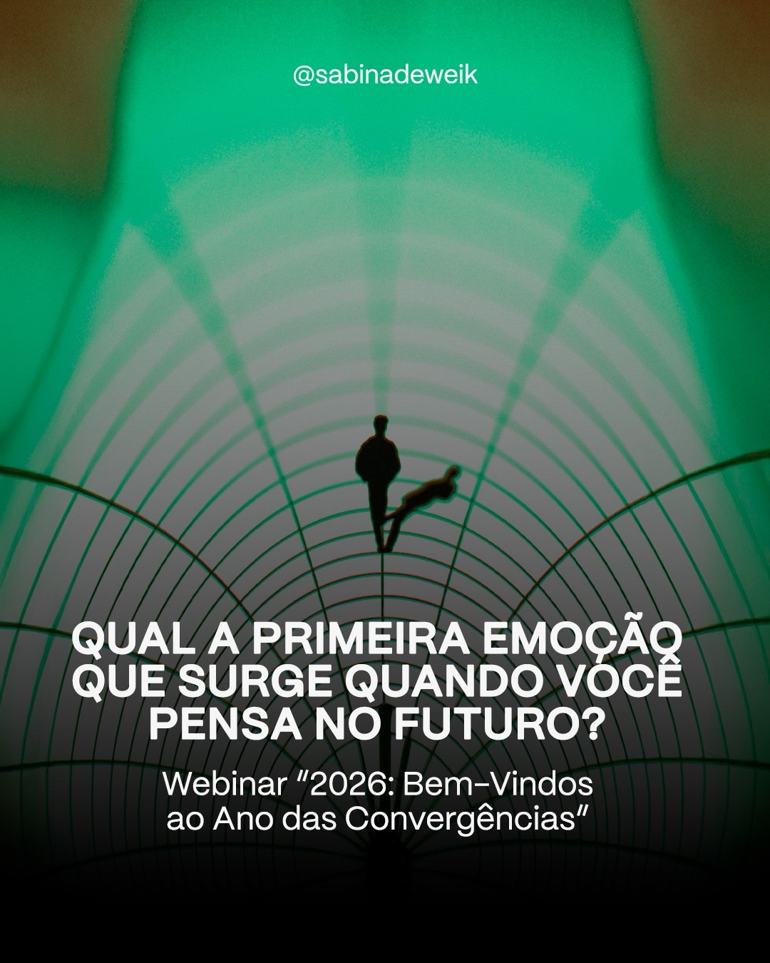 Pensar o futuro hoje pode despertar medo, ansiedade ou paralisia. Mas também pode ser um convite à consciência, à escolha e à esperança ativa.
No Webinar “2026: Bem-Vindos ao Ano das Convergências”, vamos compreender como a instabilidade constante atravessa nosso cenário e como nos preparar, coletivamente, para futuros em constante transformação.
📆05 de fevereiro - 19:30 - via Zoom
As vagas são limitadas, então garanta a sua pelo link do Sympla que está na bio!
#SabinaDeweik #webinar #eradaconvergência