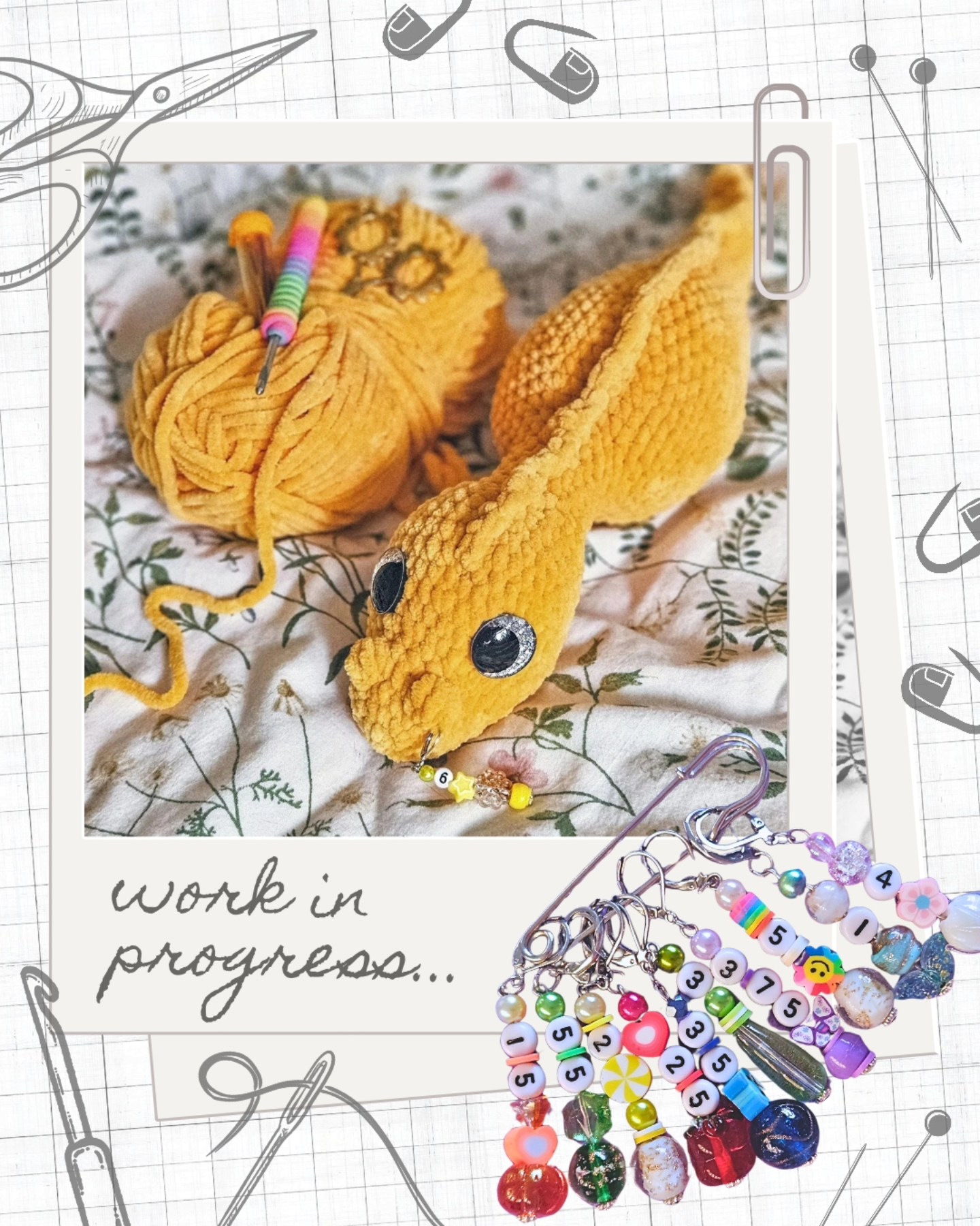 Day 6 of #AmiguruMay2025 W.I.P. (work in progress) 🧶
Can anyone guess the cute little golden dragon I'm making for myself? 🥹🐉✨️
I think all crocheters and crafters have bags and/or worktops filled with WIPs 😅 I definitely do! I get to work on something, and then a shiny new pattern takes my eye, and I immediately drop my hook and start on something else 🤭 although tbh, my abandoned WIPs are normally ones I'm working on for myself. I always want to finish things for others asap (health permitting!)
I've also made myself some cute little stitch markers to attach to my WIPs so I can remember what hook I've used for it 🪝 because I'm ALWAYS forgetting what hook is for what pattern as I rarely use the same one the pattern says 🥲 it saves me time trying out every hook to see if it matches my previous stitches 😅
How many WIPs have you got on the go atm? (We listen, and we dont judge 🙂↕️)🧶