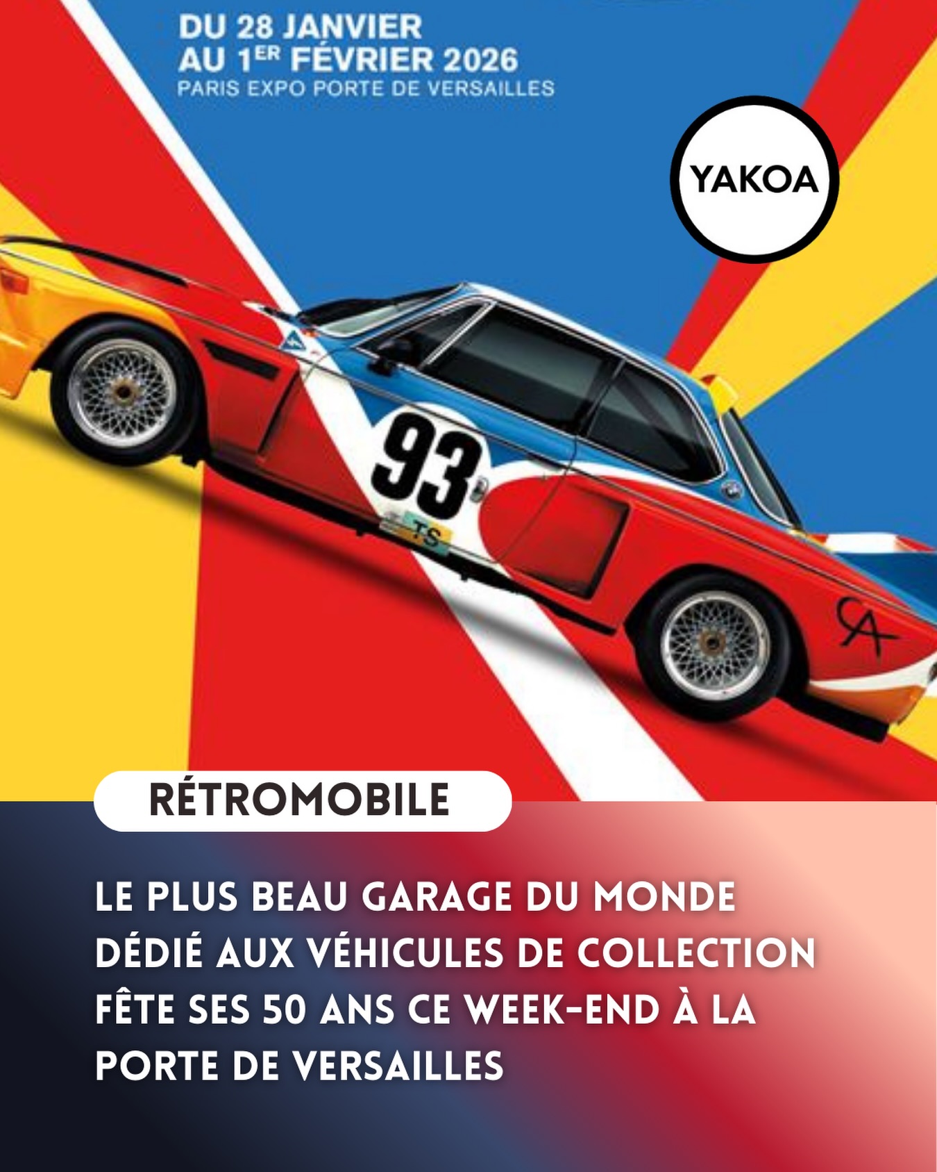 Du 28 janvier au 1er février 2026, c’est la 50e édition de Rétromobile, le plus prestigieux salon dédié aux véhicules de collection. Rétromobile attend 150 000 visiteurs à Paris Expo-Porte de Versailles (Hall 4 et Hall 7) pour présenter un programme Anniversaire inédit : quatre expositions majeures, des constructeurs emblématiques, des voitures d’exception, une parade nocturne en prélude et une vente aux enchères de prestige. À découvrir également (Hall 4), le nouveau salon Ultimate Supercar Garage qui crée un dialogue unique entre les légendes du passé et les chefs-d’oeuvre mécaniques d’aujourd’hui. Un plateau exceptionnel pour la première fois en France.
—————————
🚗 Parc des exposition Paris Portes de Versailles
1 Pl. de la Porte de Versailles - Paris 15
🎟️ Tarif web pendant le salon (du 28 janvier au 01 février 2026) : 22€ - Tarif sur place : 25€
Ados (- 16 ans) : 12€ TTC - en vente sur place uniquement sur présentation d’un justificatif - Enfants (- 12 ans) : Gratuit
Infos sur retromobile.com
#retromobile #voituredecollection #voitureancienne #voiturevintage #quefaireaparis