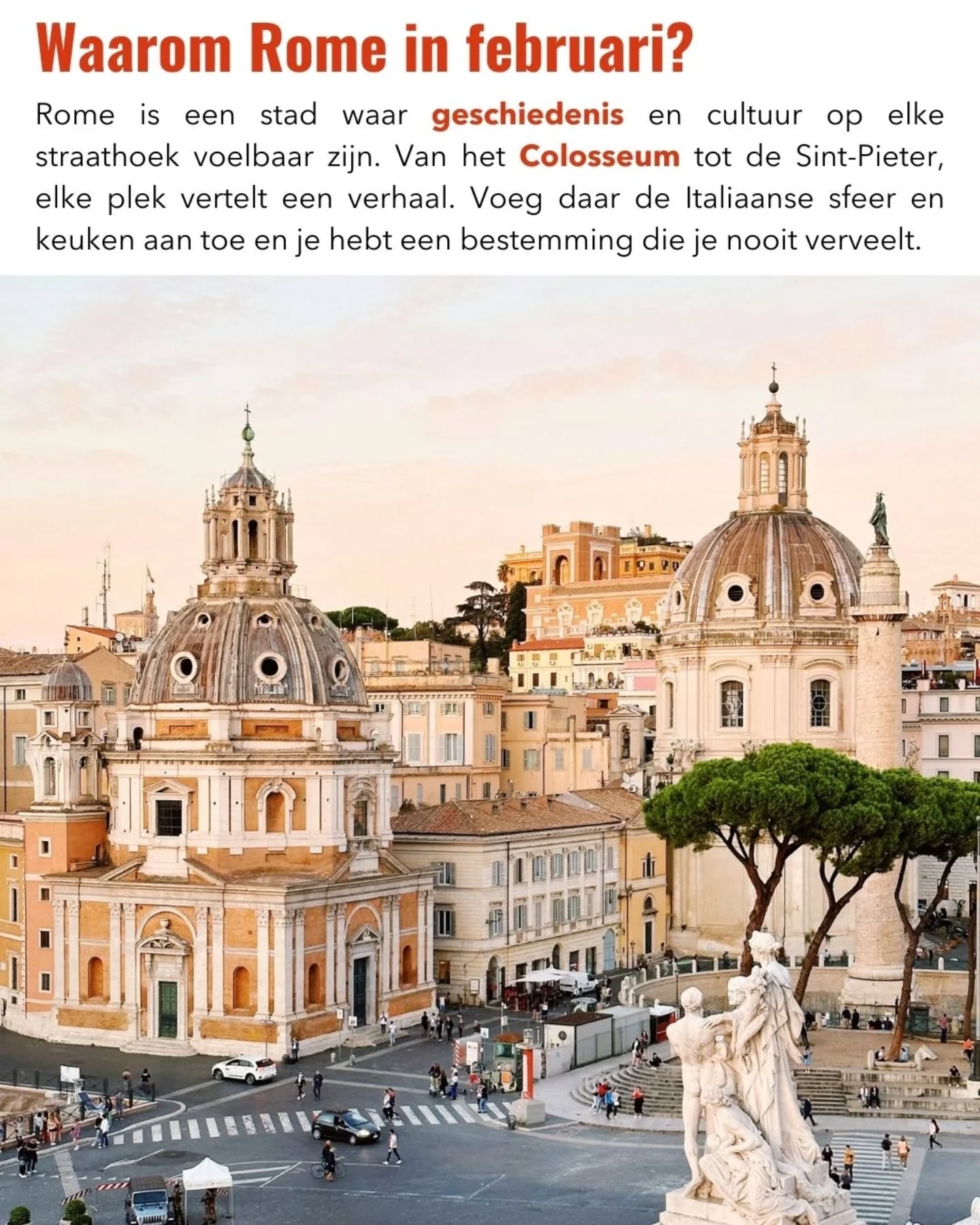 🇮🇹 Rome in februari is één van de beste citytrips in Europa.
Het weer is mild, de grootste drukte is weg en je kunt de stad op een veel rustiger tempo ontdekken. Bezienswaardigheden zoals het Colosseum, het Vaticaan en Trastevere ervaar je zonder lange wachttijden en met meer ruimte om écht te kijken.
Daarnaast liggen de prijzen voor hotels en vluchten vaak lager dan in het voorjaar of de zomer. Dat maakt februari een slimme maand voor wie cultuur, eten en sfeer wil combineren zonder stress.
👉 Wil jij Rome in februari op de juiste manier beleven?
Laat je reis plannen via Met Thijs op Reis (link in bio)