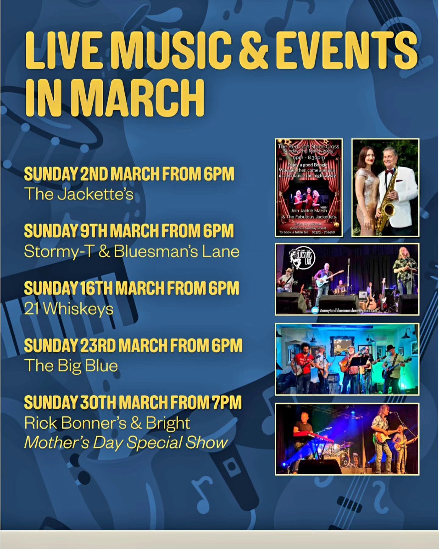 Check out our live music and events in March!
#livemusic #mothersday @bigbluestu @rickbonner1 @21whiskeys @routetotheblues