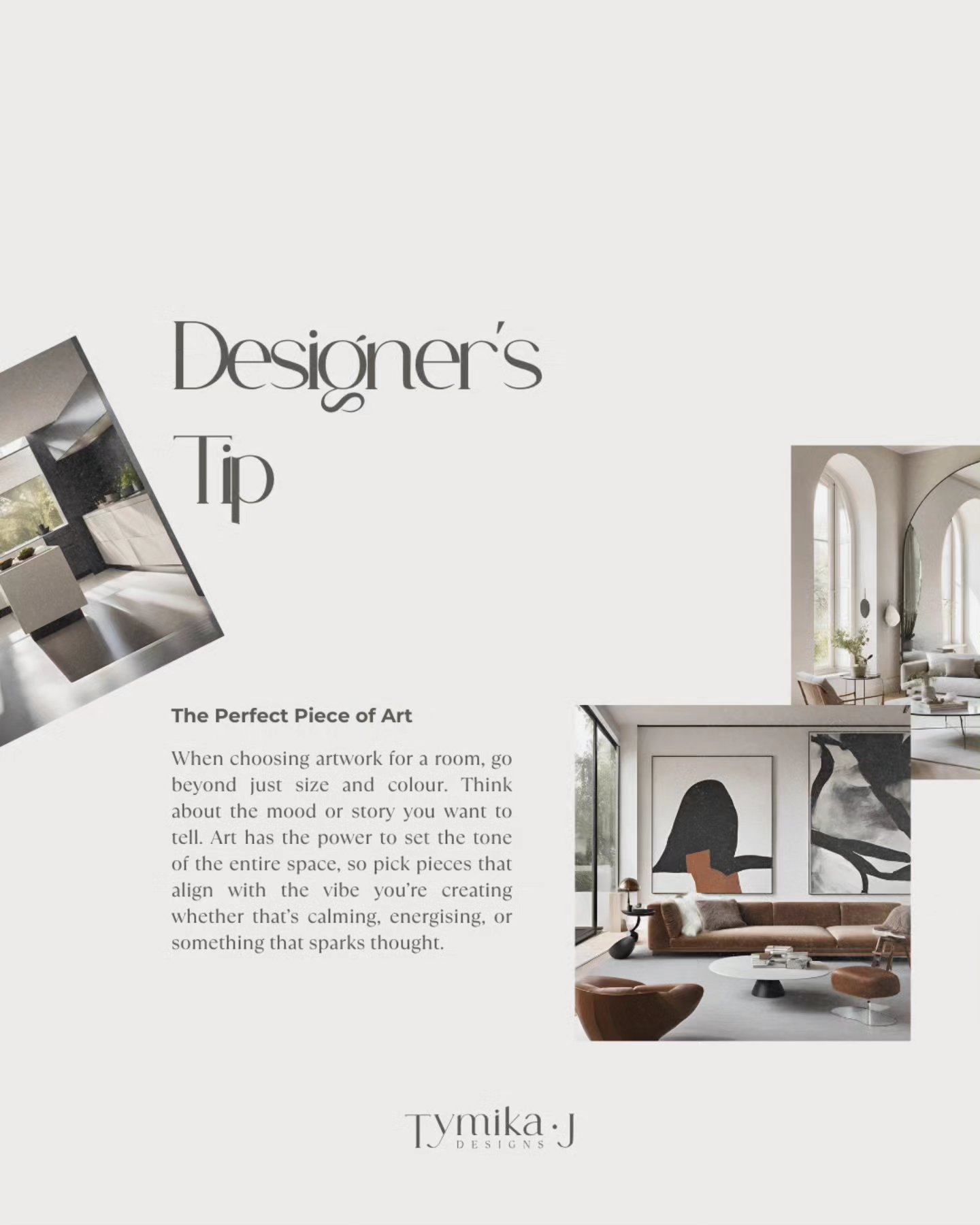 Designers Tip!
Choosing your artwork.
When choosing artwork for a room, go beyond just size and colour. Think about the mood or story you want to tell. Art has the power to set the tone of the entire space, so pick pieces that align with the vibe you’re creating, whether that’s calming, energising, or something that sparks thought.
#interiordesign #interiordesigninspo #artwork
#interiordesigner