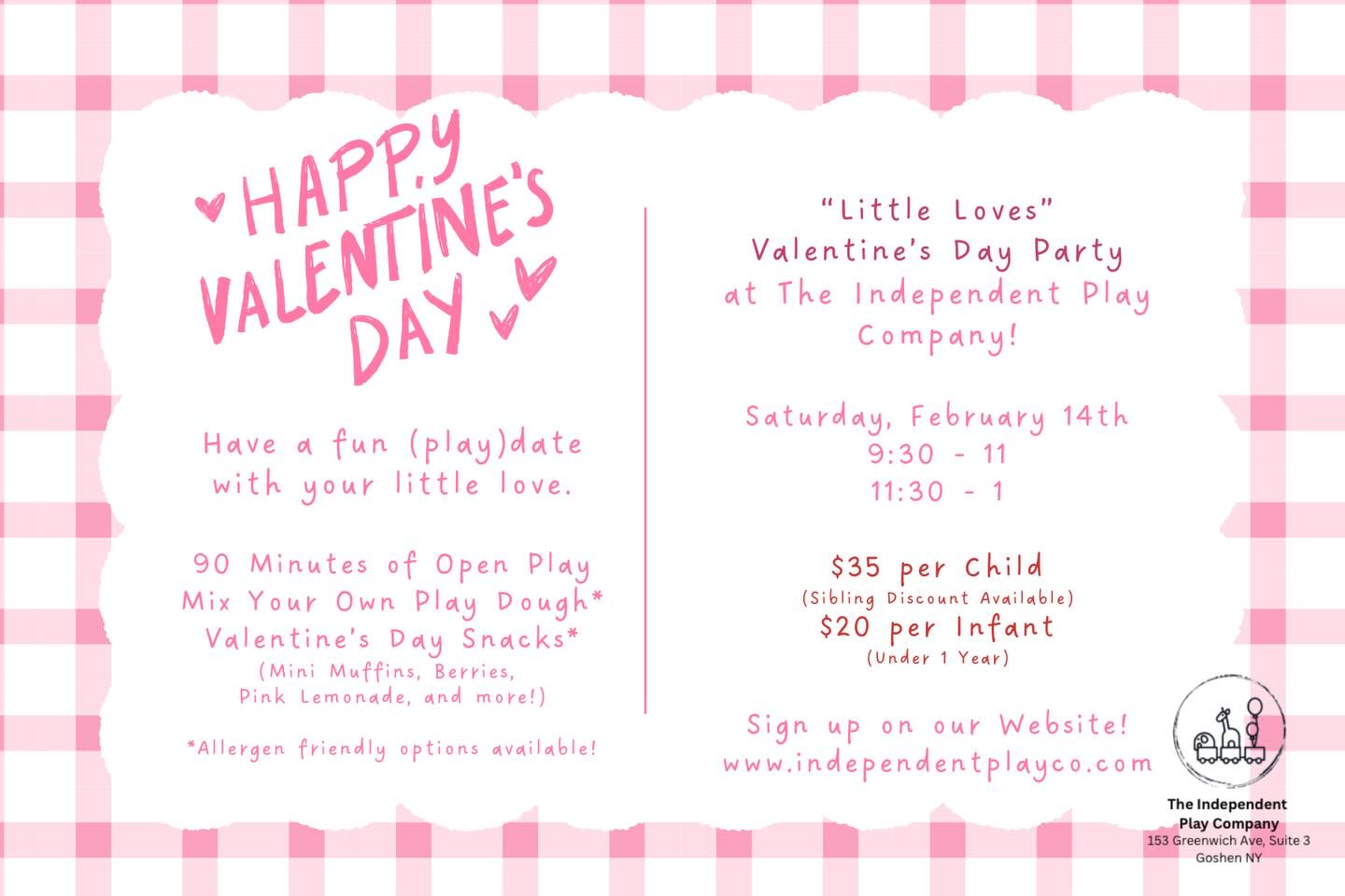 Celebrate your Little Loves with a (play)date this Valentine’s Day at IPCO! Mix your own play dough to take home, and enjoy festive snacks together 🩷Sign up on our website! www.independentplayco.com #valentinesdayparty #playtime #happyvalentinesday