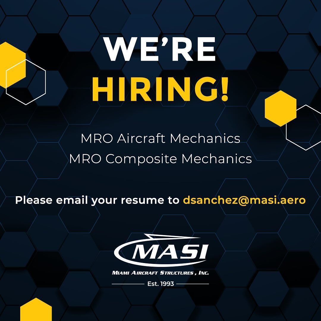 Hiring Sheetmetal and Composite Mechanics … please send resume to Dsanchez@masi.aero #aviation #mro #aircraftmechanic #aircraftstructures #sheetmetal #composites