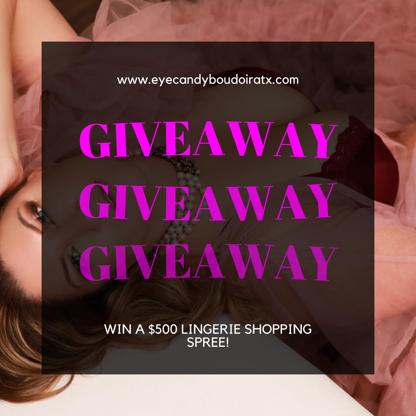 We're inviting you to take part in our $500 Lingerie Shopping Spree GIVEAWAY!!
Here's how to enter...
1. Fill out our contact form at www.eyecandyboudoiratx.com.
2. Schedule a free phone consultation with us.
3. Answer the phone when we call and let us tell you about the AMAZING experience we offer.
That's it! Just a 20-minute phone call with us and you are entered to win a $500 Lingerie Shopping Spree!
No purchase is required to enter.
Terms and Conditions:
No Purchase or Payment Necessary To Win.
Participants must be ages 21 and up, and live in Texas.
Giveaway ends 4/29/2022 at 11:59PM CST.
One winner will be chosen at random from all eligible entries.
To enter participants must schedule and attend a phone consultation with Eye Candy Boudoir until they are invited to book an in-person consultation with the company. If the phone call ends and the participant is not invited to book an in-person consultation they will not be eligible.
Prize will be shipped from Eye Candy Boudoir's photo studio in Austin, Texas.
Winner announced 4/30/2022 at 10AM CST in the Eye Candy Queens Facebook Group.
Prize is awarded "As Is" and there is no warranty of any kind.
If chosen you may not transfer, assign or redeem the prize for cash.
Shopping spree purchases are only applicable from Torrid.com (Sizes 10-30 available) Not all lingerie items are provided in all sizes.
Winner must inform Eye Candy Boudoir of the items they want (up to $500), including their sizes and mailing address by 4/30/2022 @11:59PM CST.
Failure of the winner to inform Eye Candy Boudoir of the items they want and necessary information (size, mailing address, etc) by the deadline will result in loss of prize.
Eye Candy Boudoir may substitute a prize of equal or greater value if they deem necessary.
By entering this giveaway you agree to all Terms and Conditions as they are listed here.
Terms and Conditions subject to change
This giveaway is in no way sponsored, endorsed, or administered by Facebook or Torrid.
#austin #giveaway #atx #centraltexas #boudoir #lingerie #shoppingspree #shopping #austintexas #plussize #curvy #curves #win #winner #free