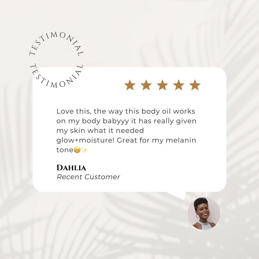 We love a good testimonial ✨🙌🏾 — have you purchased yours yet? Our body oils are also a MUST HAVE!