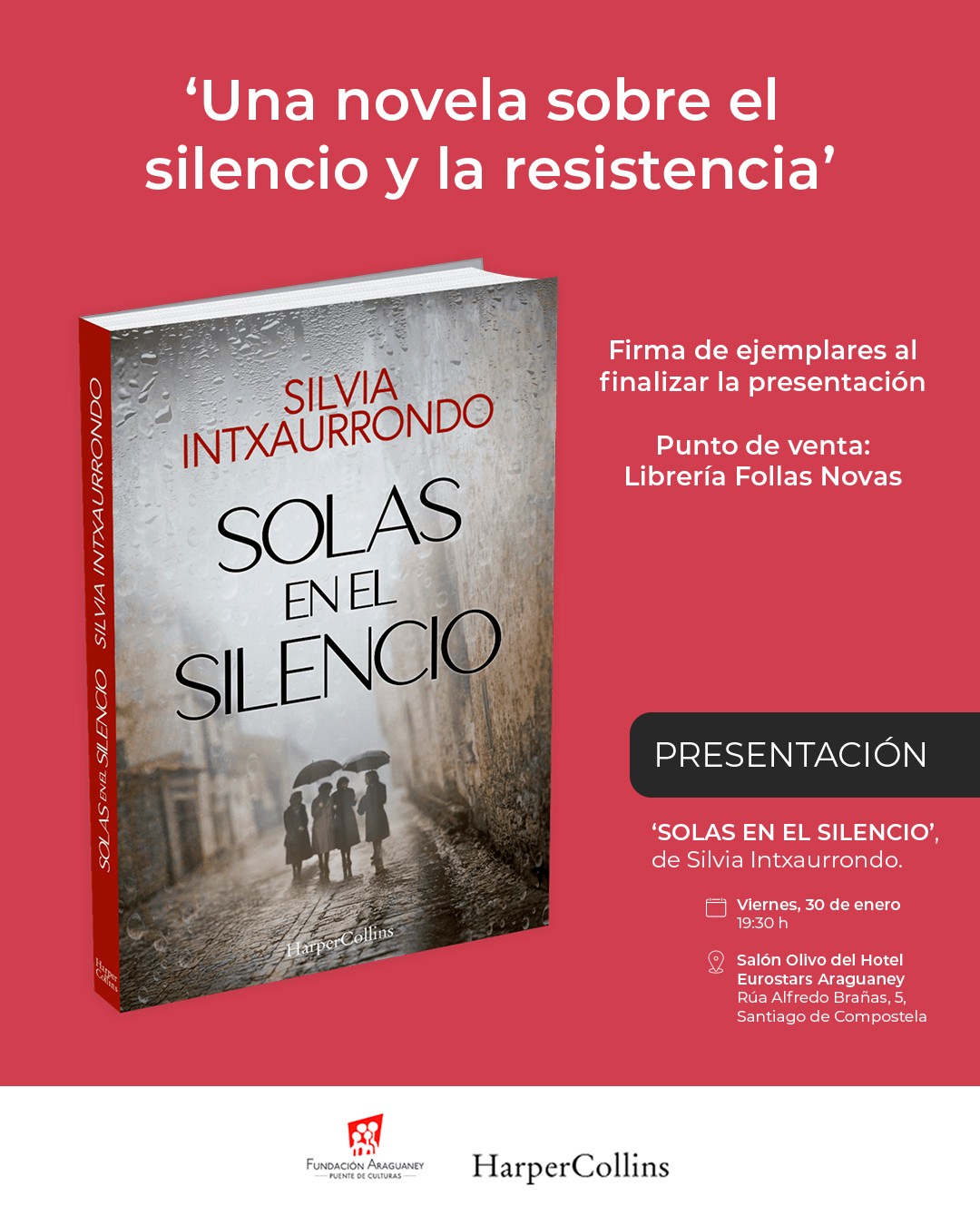 📚 Durante o acto haberá punto de venda de Solas en el silencio a cargo da @libreriafollasnovas e sinatura de exemplares por parte de @sintxaurrondo ao remate do encontro.
Unha historia sobre o silencio imposto, a soidade e as distintas formas de resistencia persoal e colectiva.
📍 Hotel Araguaney · Santiago
🕢 19:30 h
📩 Confirmación de asistencia en info@fundacionaraguaney.org
#amal #fundaciónaraguaney #pontedeculturas #santiagodecompostela #galicia