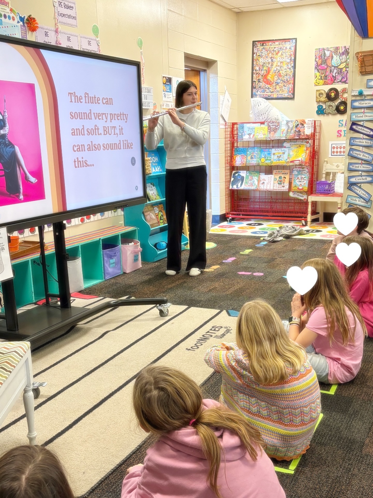 I have had a fantastic Student Teaching experience so far with the one and only @kellytheepope 🤍🎶!!! Mrs. Pope has been a fantastic host teacher, and I am eager to continue to learn from her! Seeing the students’ faces light up as I played the flute for them was such a special moment for me! #studentteacher #teacher #musician #flutist #musicteacher