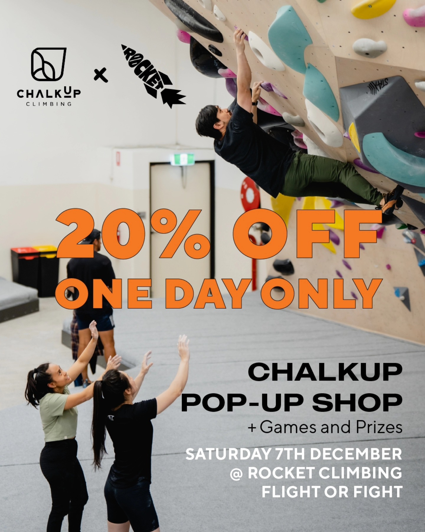 ✨️ Get pumped, everyone! ✨️ ⠀
⠀
We will be hosting a ChalkUp Pop-Up shop @rocketclimbing for their 2nd birthday celebration! 🎉 ⠀
⠀
Join us Saturday, 7th December for Flight or Fight — a day packed with fun, lots of climbing, and prizes! ⠀
⠀
🕚 From 11am: ⠀
🎁 Exclusive 20% off on ChalkUp gear (for one day only!) ⠀
🎮 Exciting games and prizes to be won! ⠀
⠀
Come celebrate, stock up, and show off your climbing skills. Grab your tickets on their page now before they're all gone 🙏⠀
⠀
Let’s make this birthday one to remember! 💪🥳⠀
⠀
#FlightOrFight #ChalkUpClimbing #RocketClimbing #rockclimbing #ClimbingCommunity #birthday #party #popupshop #sale #prizes #bouldering #melbourneclimbing