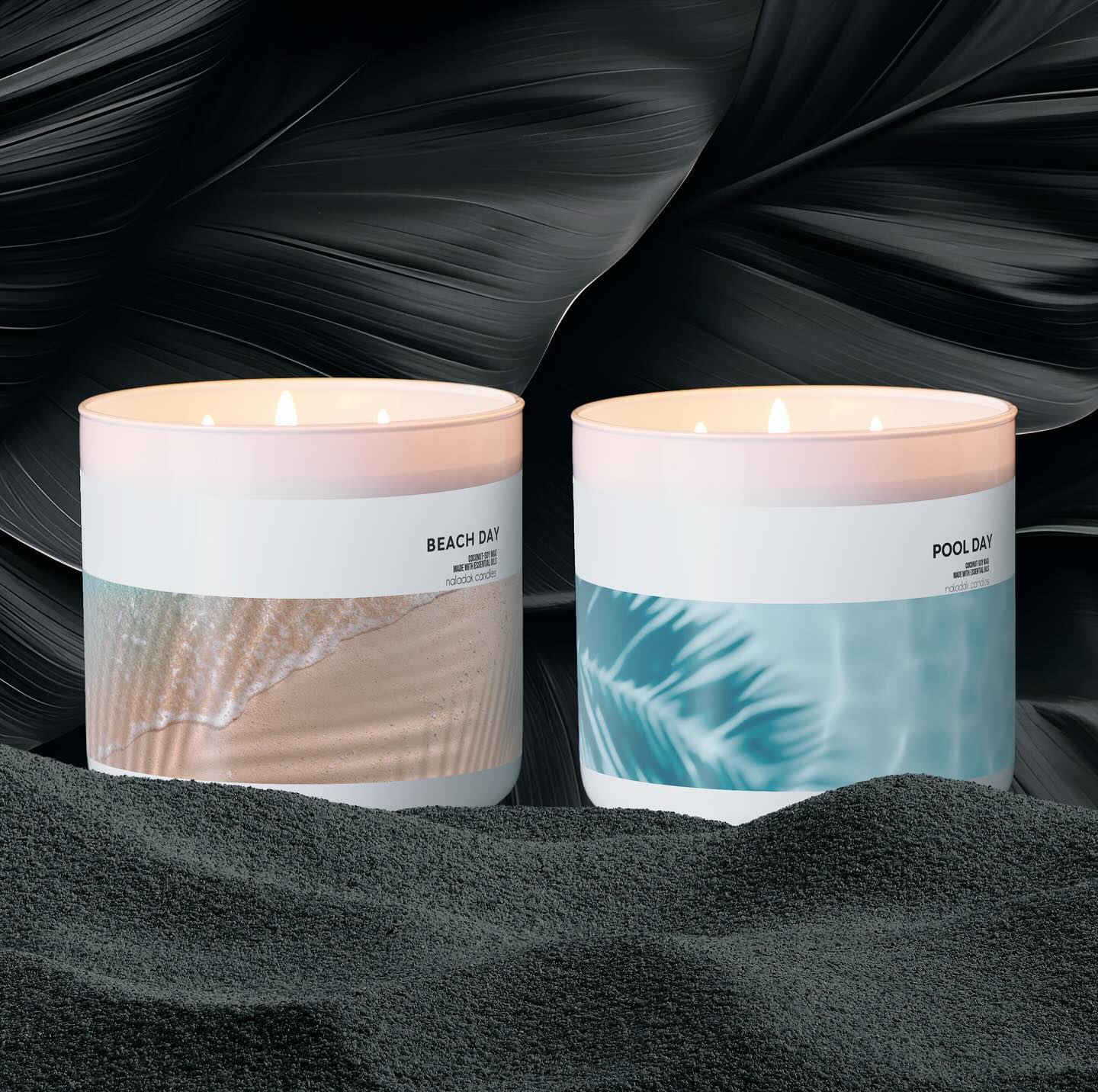 Our summer favorites, Beach Day & Pool Day 3-wick natural coconut-soy candles. Long-lasting & cleaner fragrance 🌱 #3wickcandles #soycandles #coconutoil #beach #pool