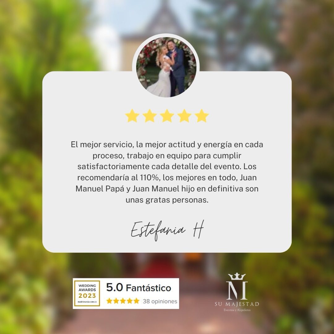 Haciendo sueños realidad! 💖✨ Comentarios como estos nos llenan de alegría. 💍🌟 #EventosEspeciales #ServicioDeCalidad #TrabajoEnEquipo #DetallesQueImportan #BodasBogotá