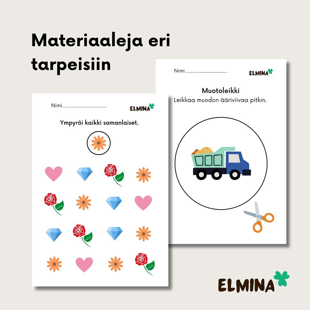 Tiistain kunniaksi pieni sneak peak materiaalipankkimme sisältöihin.
☘️ Erilaisia teemoja
☘️ Kattavasti eri ikäryhmille
☘️ Vastaamaan vaihteleviin tarpeisiin
Tätä on Elmina! Pysykää kuulolla, jotta kuulette ensimmäisenä palvelun avautumisesta.
#lastentoimintaterapiaa #silmäkäsikoordinaatio #toimintaterapia #toimintaterapeutti #varhaiskasvatus #hahmotuskyky #hienomotoriikka