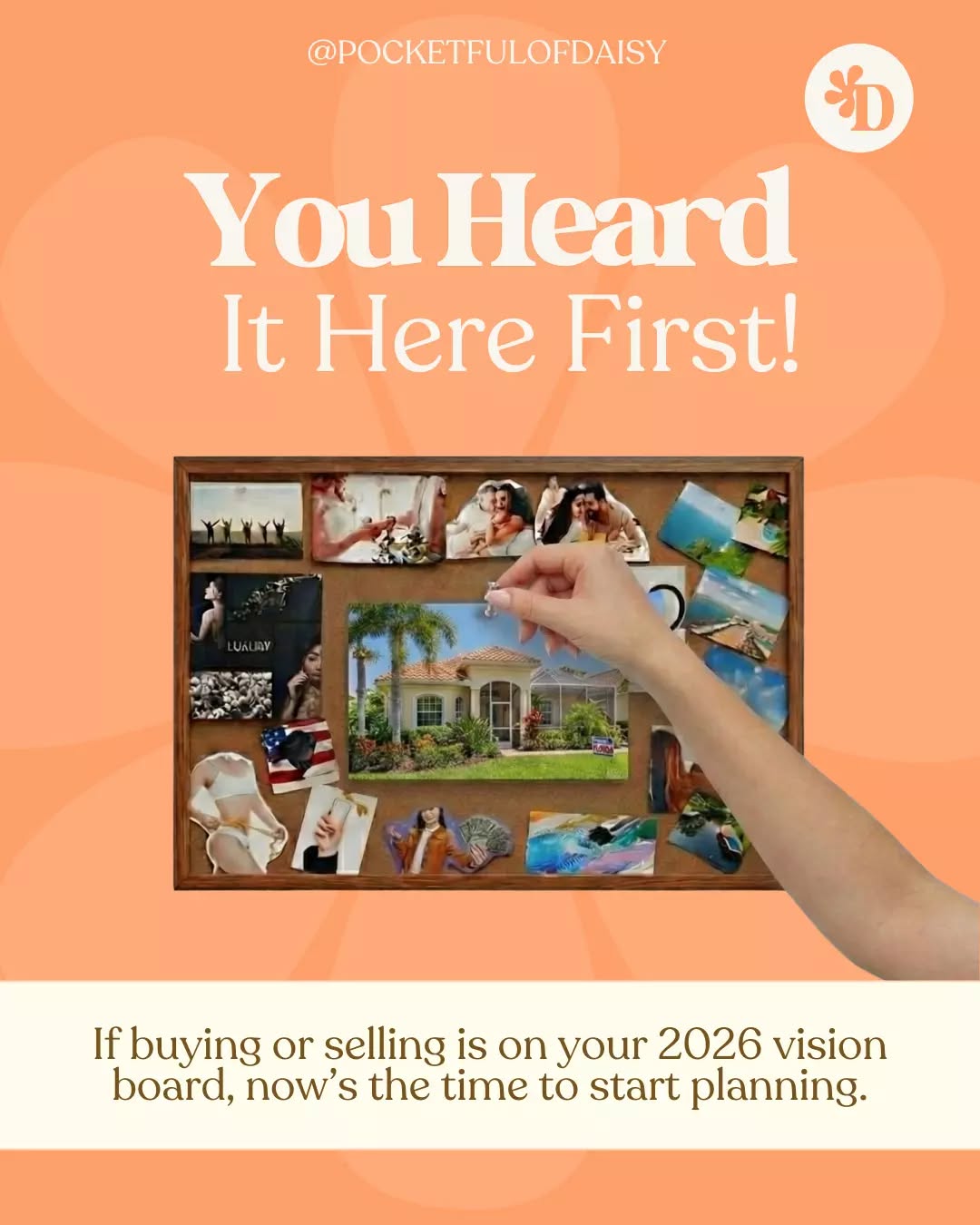 You heard it here first!
If buying or selling is on your 2026 vision board, now’s the perfect time to start planning. ✨
The best moves happen when you prepare early, whether that means exploring your options, setting your goals, or just having a real conversation about what’s possible.
Let’s map it out together and make sure your next chapter feels exactly like you.
Send me a message or drop a 🏡 below to get started!
#PocketfulOfDaisy #RealtorWithAHeart #HomeGoals #RealEstateTips #JoyfulLiving #StorytellingWithHeart #IntentionalLiving