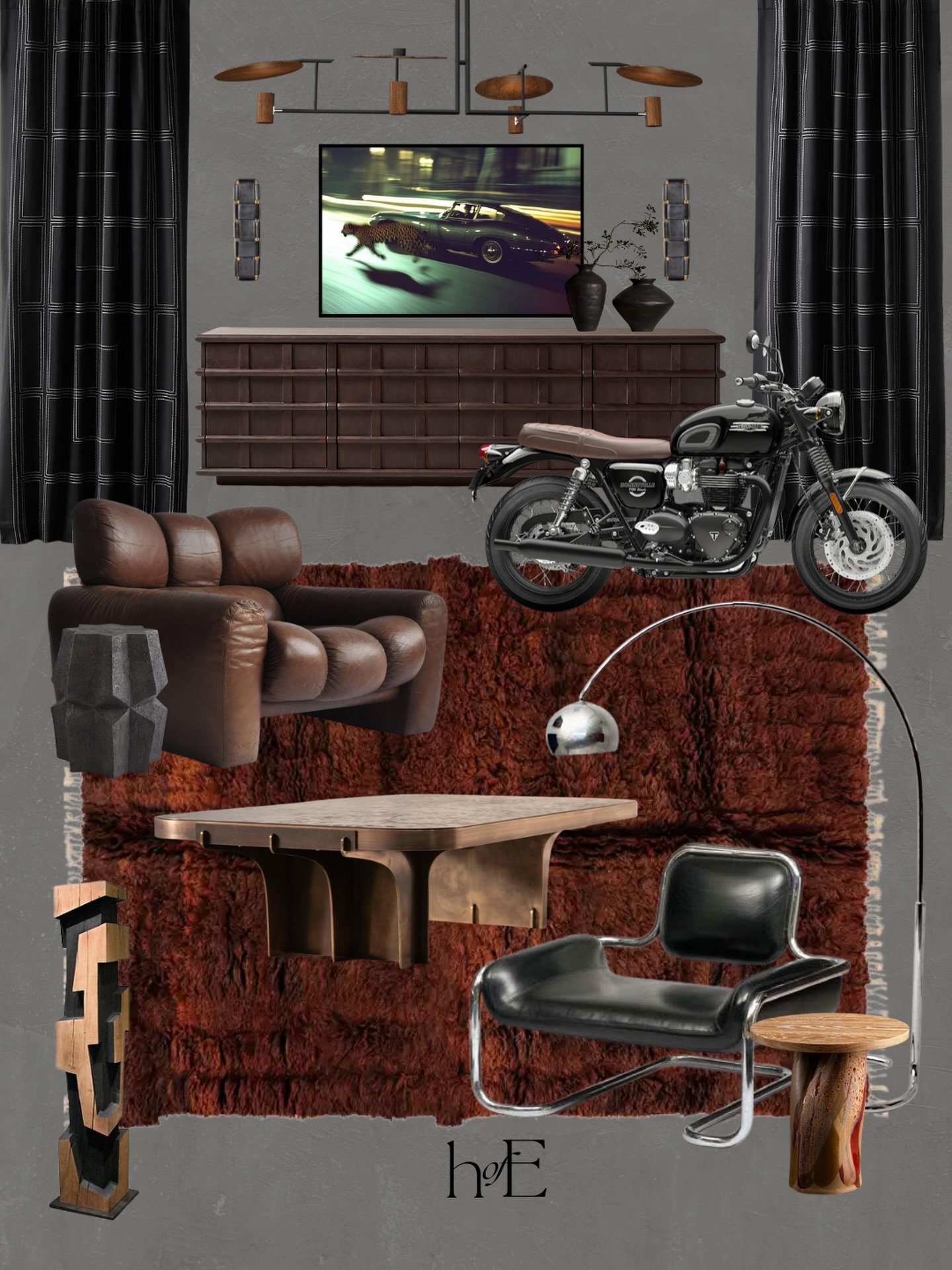 subtle confidence 🏍️🔥
tailored, intentional, and unapologetically masculine. Who wouldn’t love a space with clean lines, rich textures, and a palette that speaks without shouting.
Would you rock this palatte? Comment below.
#bachelorspad #refined #cofident #design #moodboard dark luxe edgy