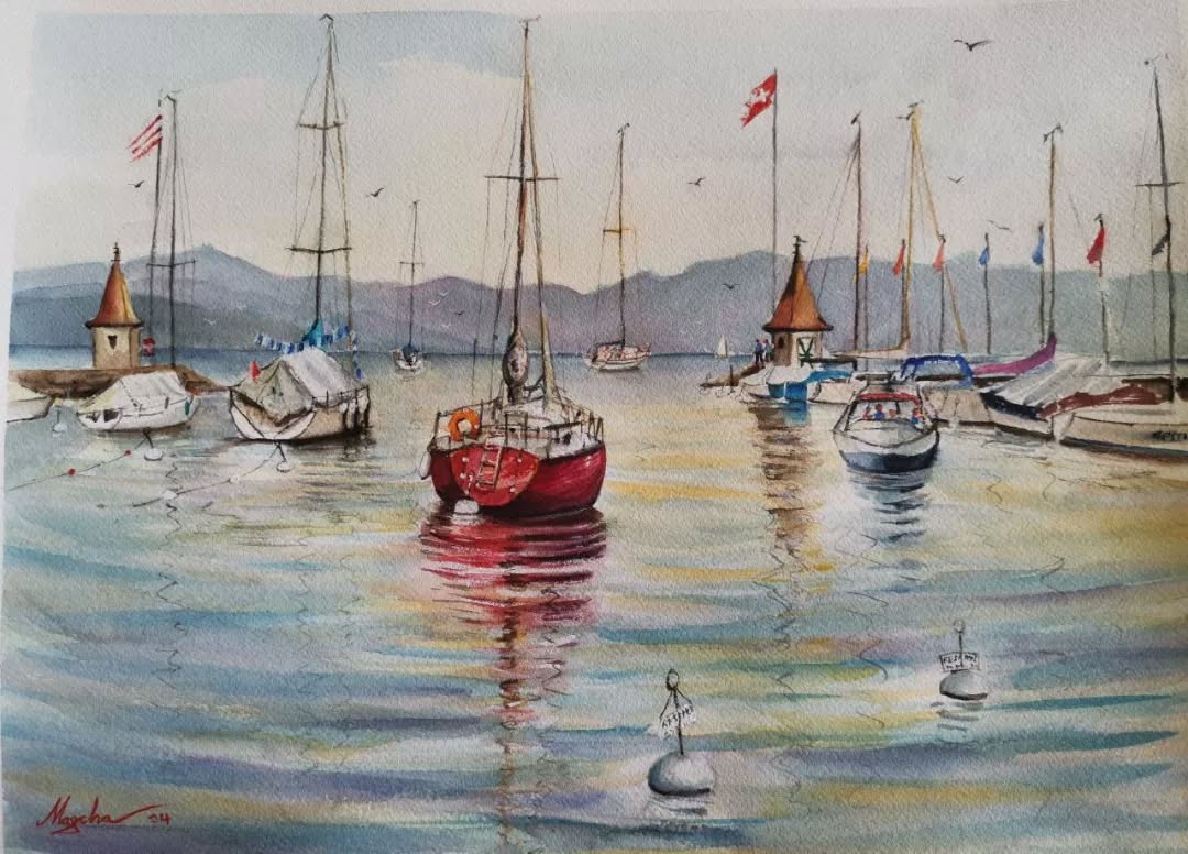 Nice evening light on the Harbour from Morges, Switzerland
Watercolor painting A3 size.
#watercolor
#morges
#switzerland
#leman
#harbour
#painting