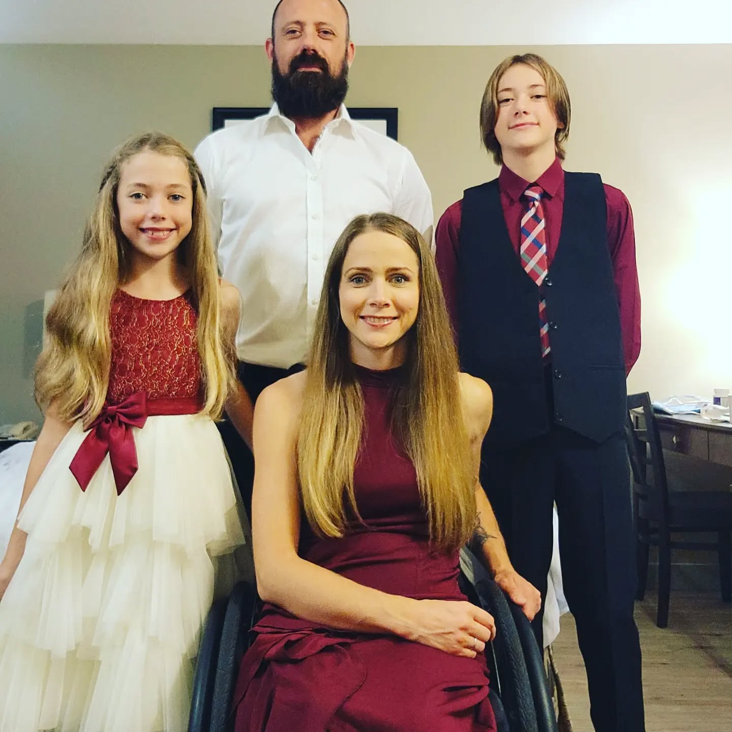 All cleaned up and ready to watch my cousin get married!
Stay tuned for pictures of my beautiful cousin who's also in a wheelchair!