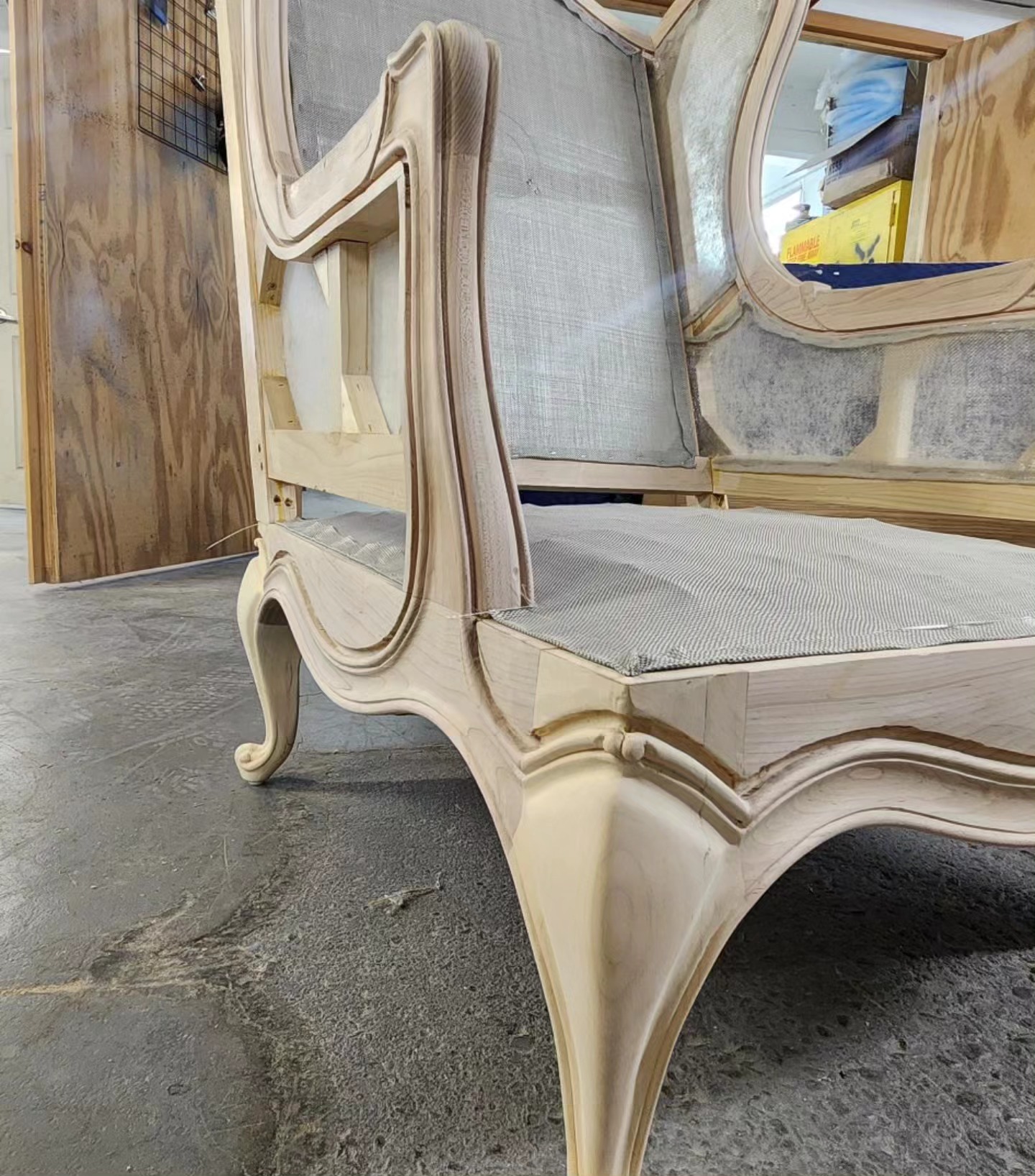 Headed into the finishing booth today: a client's dream chair that she's been unable to find...until now. Enter the hand carved wood frame from our PA-based frame shop, custom matched finish done in house, and then we'll top it all off with the upholstery before it heads to its new home all the way in Wyoming.
.
.
.
#custominterior #custommade #customfurnituredesign #customfurniture #customupholstery #philadelphiainteriordesigner #nyinteriordesign #njinteriordesign #interiordesign #bucksinteriordesign