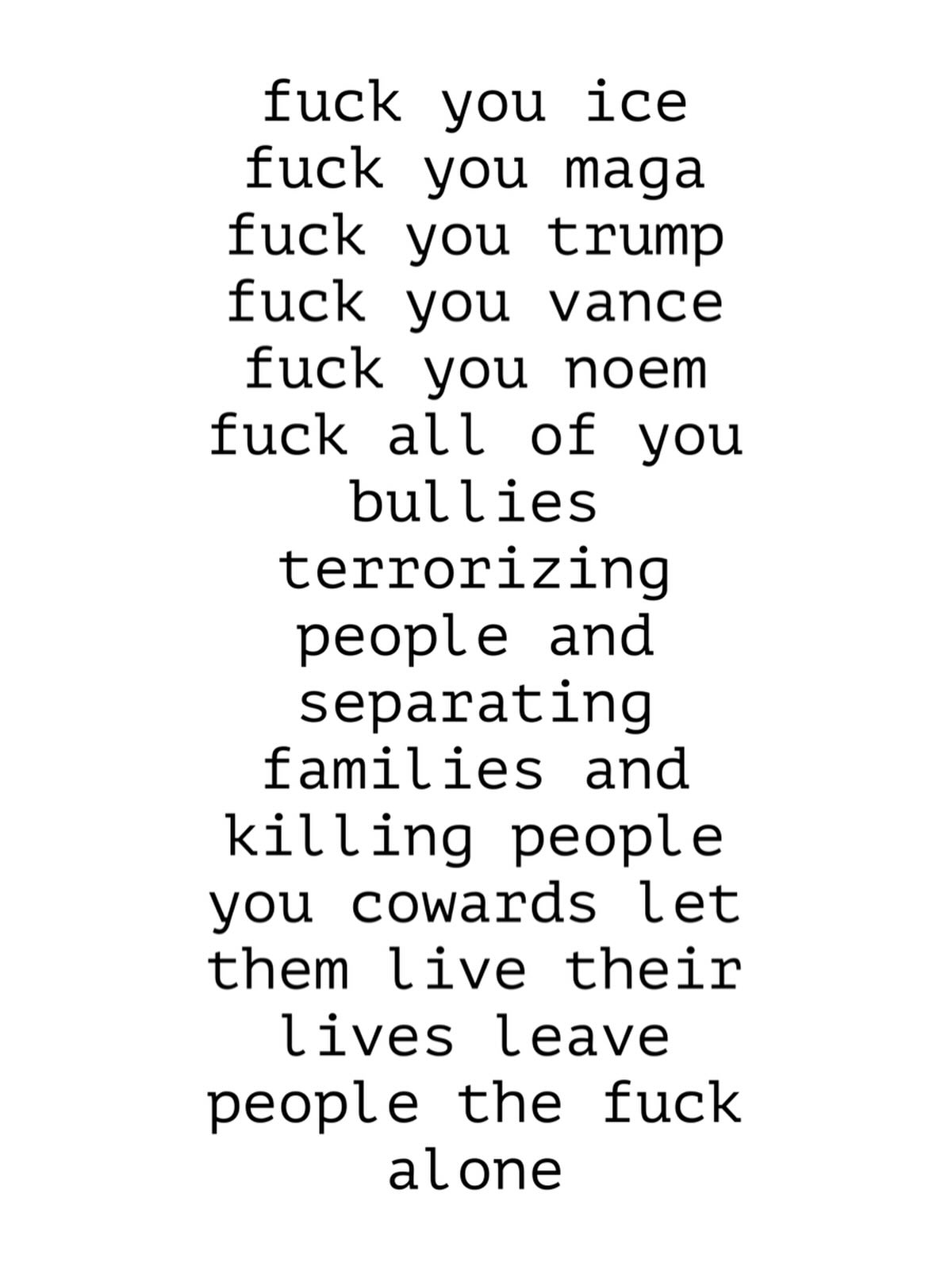Ahem, just a stream of consciousness- to say that I care deeply about our communities and protecting all of our vulnerable populations. I considered closing tomorrow for the general strike but have opted to do my scheduled clients and will be donating 10% of my sales to the Immigrant Rapid Respinse Fund to aid in rental relief.
This feels like a way I can help my community and I believe we are all contributing in ways that we can❤️ Love you and also fuck Ice seriously you fucking losers.