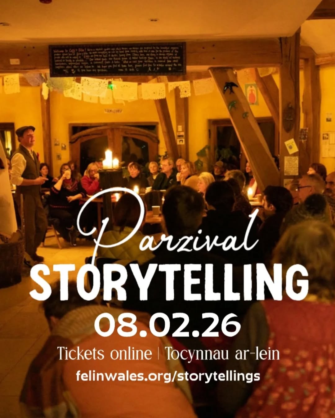 Ymunwch â ni yng Nghaffi'r Felin am noson yn olau'r gannwyll yn adrodd stori Parzival
Drysau'n agor am 6.30yh, cychwyn am 7yh.
Diodydd poeth ag oer, a chacennau cartref ar gael i brynnu drwy gydol y noswaith.
*Nifer cyfyngiedig o seddi, prynnwch eich tocyn ar-lein oflaen llaw (ni fydd tocynnau ar gael ar y drws) www.felinwales.org/storytellings
Rhannwch a ffrindia a theulu!
...
Join us in Caffi'r Felin for a candlelit evening telling of the story of Parzival
One of the finest Arthurian tales of Mediaeval Europe. A knight’s journey through coming of age and quest to finding his purpose in a chivalric word of battles, great deeds, treachery, and mysticism at the Castle of the Grail. A deeply moving tale of a search for love and of the healing power of the heart.
Doors open at 6.30, storytelling starts at 7pm.
Hot & cold drinks, and homemade cakes will be available to purchase during the evening.
*Limited seating, please make sure to purchase your tickets through our website online beforehand (no tickets at the door)
The event is run as a fundraiser and by volunteers
Spread the word with family and friends! See you there!