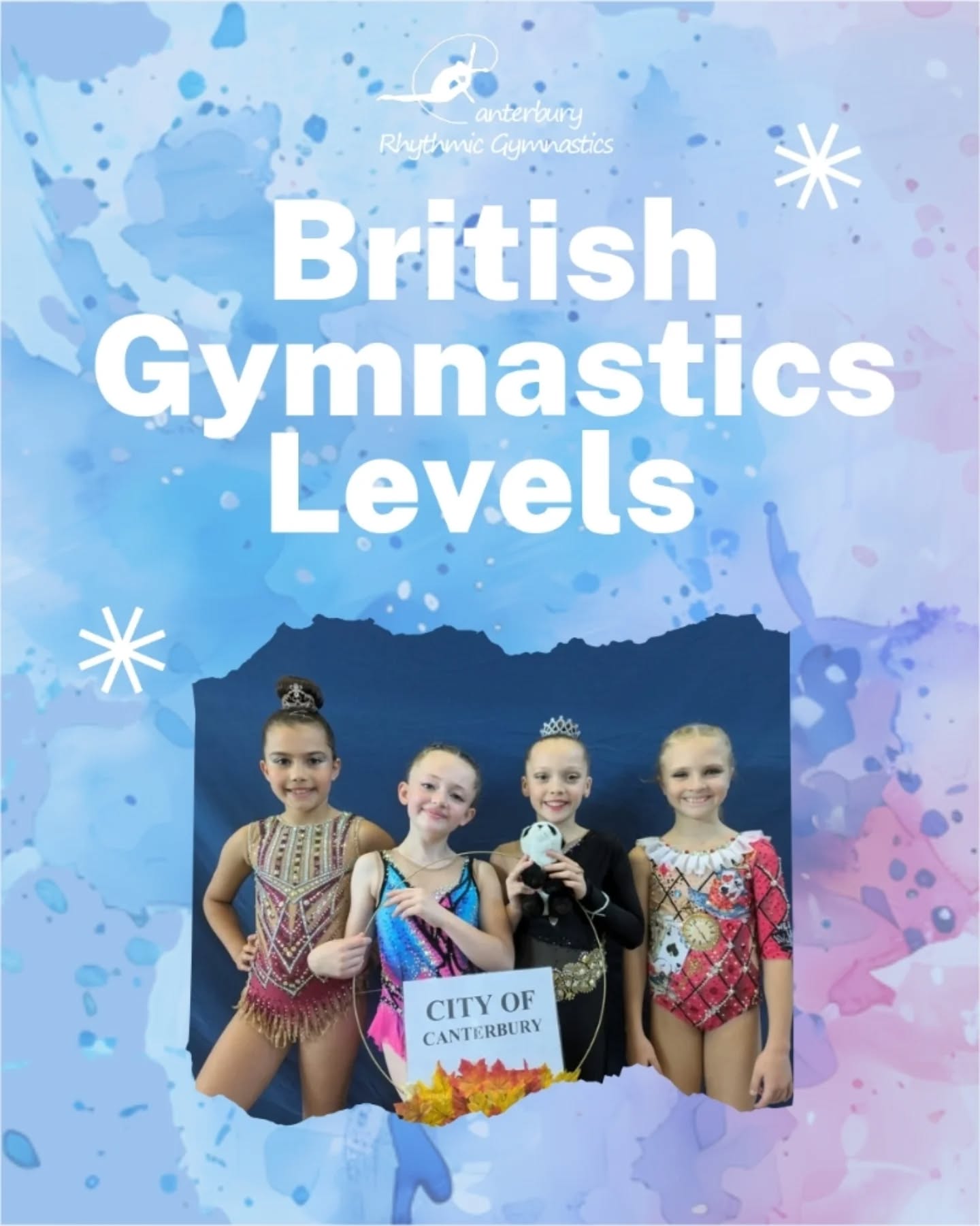 With Canterbury Cup and lots of other competitions coming up, we want to help parents and gymnasts understand the British Gymnastics Level system and the international equivalents.
Emerald - recreational level for those just starting gymnastics or just doing it for fun. Gymnasts will learn ser routines with basic skills and be invited to specific emerald level competitions.
Ruby - gymnasts in 1st full year of competitions. Beginner level. Gymnasts will often start with a simple free or apparatus routine. They will be working towards body skills with a value of 0.2. We encourage ruby level gymnasts to take part in our club competition, Canterbury Cup.
Sapphire - gymnasts who have already completed a full year of competition. They will be working towards body elements with a value of 0.3 and beginning to get a good grasp of apparatus skills. These gymnasts will mainly be participating in friendly UK competitions.
Bronze - gymnasts with good experience in competitions and working towards higher level skills. Second development level. They will be working towards body elements with a value of 0.4. we encourage bronze level gymnasts to compete at UK friendly completions and friendly international competitions.
Silver - gymnasts working towards zonal and regional competitions. They will be working towards body elements with a value of 0.5 and above. We encourage these gymnasts to take part in friendly international competitions and regional competitions such as English Championships.
Gold - gymnastics must pass National Grading to make gold level. These gymnasts will be working towards the highest level body skills. Gold level gymnasts are expected to compete in regional competitions such as English Championships and national competitions like NDP.
Diamond - diamond is the highest level achievable. To reach diamond level gymnasts must pass National Grading with the top scores in the country. These gymnasts will already be able to perform the highest level skills are will be working on perfecting execution and mastery. These gymnasts are invited to compete at the British Championship and may have opportunities to be selected for national teams.