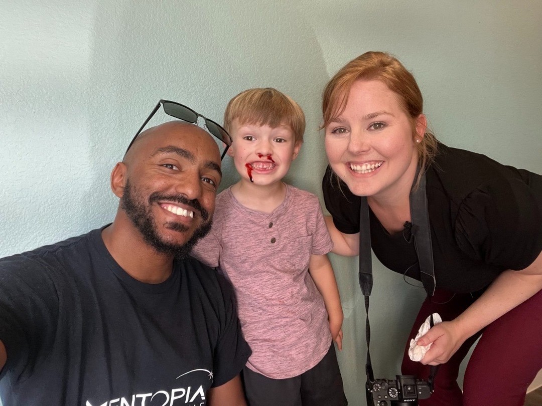 Say bloody cheese! 🤣 Getting a five year old to wear fake blood was definitely an experience. We had to convince him:
1. It was fake.
2. He wasn't really hurt.
3. It was fake.
It took a while. #childactors
#BTS #onlocation #shortfilm #independentfilm