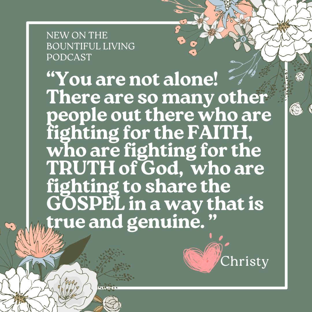 As followers of Christ, we can sometimes feel completely alone.
In the latest episode on the Bountiful Living podcast, "You Are Not Alone", I have a conversation with my good friend Christy who encourages us in those feelings of loneliness and isolation.
We also discuss the different seasons of life we go through as women, and how to stay closely connected to the Lord and to Christian community.
#bountifulliving #bountifullivingpodcast #community #godfirst #faith #gospel #truth #lonliness #lonelyquotes
