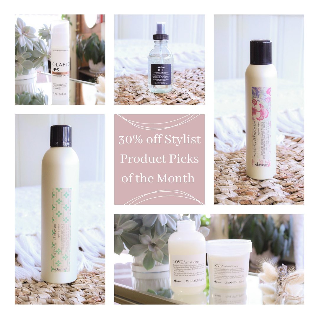 Product Pick of the Month!
For the month of February, we are offering 30% off some of our stylists favorite products! We'll be posting about each product and why they are favorites!
The products we’ll be posting about are:
- Medium Hold Hairspray
- Dry Texturizer
- LOVE/Curl Shampoo and Conditioner
- Oi Oil
- Olaplex No. 9
Chat with your stylist to see if you would like to try any of these products. Or if you see a product you know you love, get it for 30% off this month!