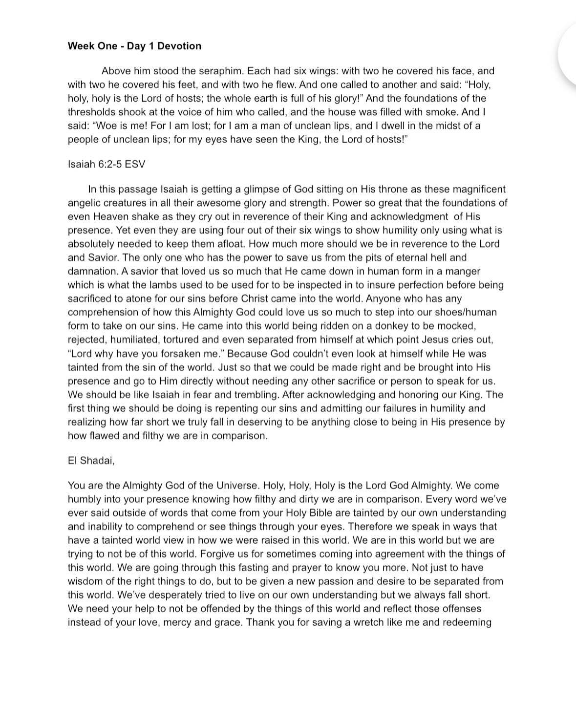 21 Days of Prayer: week 1 devotionals