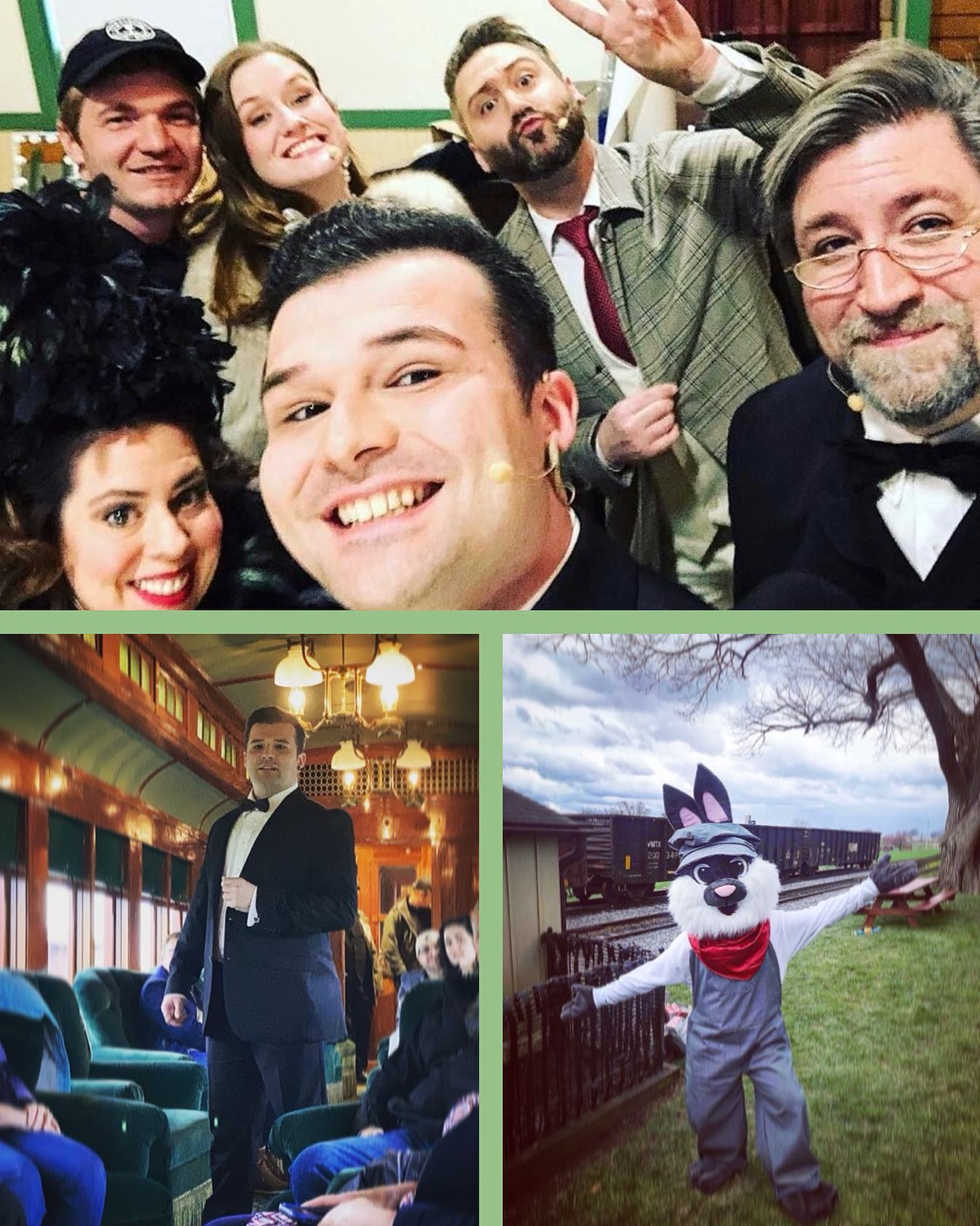 What a great opening this past weekend with these wonderful humans! I couldn’t ask for a better cast to work along side. Thank you to Randall, Michael, and @strasburgrailroad for the chance to be a part of this and creating an amazing work space for artists to thrive. Make sure to come check us out for “Dead Men Ride No Rails” and get your tickets at www.strasburgrailroad.com! You might even get I meet my “friend” the Easter bunny this weekend too!!
.
.
. #strasburgrailroad #actor #performance #livetheatre #entertianment #easter #easterbunny #actorslife #thrive #artist #friends #mystery #railway