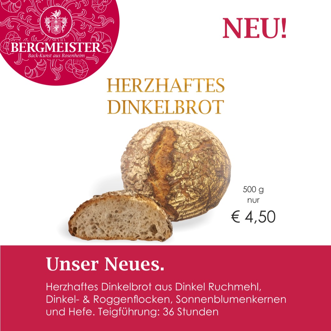 🥖 Neu im Sortiment: unser herzhaftes Dinkelbrot! 🥖
Hey, liebe Brotliebhaber! Wir haben etwas ganz Besonderes für euch: unser neues herzhaftes Dinkelbrot! 💚 Dieses leckere Meisterwerk besteht aus feinem Dinkel-Ruchmehl und ist mit knusprigen Dinkel- und Roggenflocken sowie zarten Sonnenblumenkernen verfeinert.
Aber das Beste? Es hat eine extra lange Teigführung von 36 Stunden! ⏳ Dadurch entwickelt es nicht nur ein unvergleichliches Aroma, sondern bleibt auch super saftig und frisch!
Kommt vorbei und holt euch euren 500 g-Laib – perfekt zum Frühstück, für den Snack zwischendurch oder für eure herzhafte Brotzeit! 😍🍞
Wir freuen uns auf euren Besuch und sind gespannt auf eure Rückmeldungen!✨
Euer BERGMEISTER-Team ❤️
#bäckereibergmeister #bergmeister #leckerschmecker #Dinkelbrot #Leckerbissen #handwerk #handwerkskunst #bäckerei #genuss #rosenheim #kolbermoor #stephanskirchen #schlossberg #wasserburgaminn #wasserburg #neubeuern #badfeilnbach #feilnbach #rohrdorf #thansau