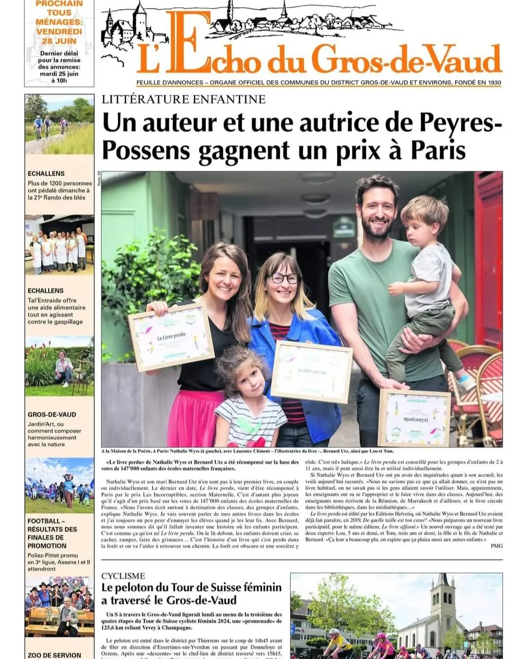 Merci infiniment au journal @lechodugrosdevaud pour cette magnifique UNE ! 💛🙏💛