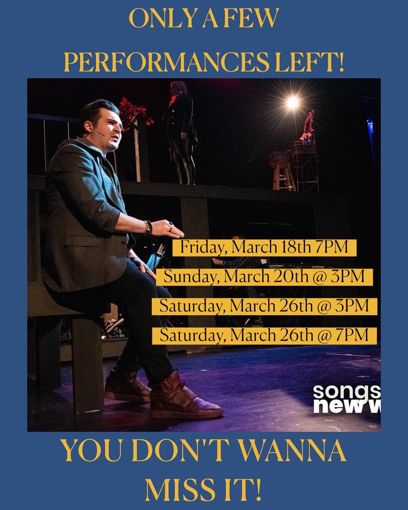 We’ve only got a few performances left of @servantstage ‘s production of “SONGS FOR A NEW WORLD” here @thejunctioncenter! The dates listed are when I’ll be performing, but there are more dates where you can also see the rest of our amazing cast!! Head to https://servantstage.org/shows/2022/songsforanewworld and grab your tickets now! 🎭🎫🎶
-
#jasonrobertbrown #actor #singer #entertainment #musicaltheatre #performer #vocalist #livetheatre #music #singerlife #rehearsals #performance #singerlife #cast #stage #songsforanewworld