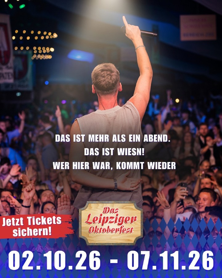 Das ist mehr als ein Abend. 🍻🥨
Musik, Stimmung, Gemeinschaft –
ein Erlebnis, das bleibt.
Das Leipziger Oktoberfest.
🎟 Tickets jetzt sichern.
📸 @jonrenker
#daslepzigeroktoberfest #leipzig #leipzigevents #sachsen #oktoberfest #oktoberfest2026 #tickets #sachsengaudi #wiesn