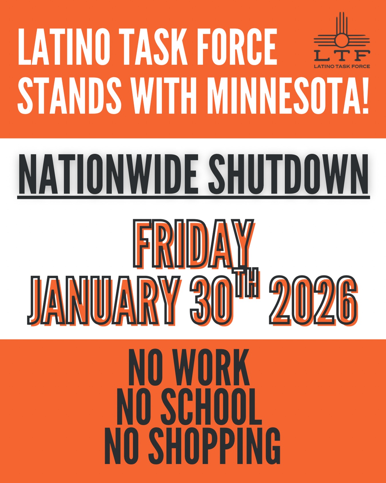 We stand with the people. This country only moves when we force it to. Stand with Minnesota.
Nationwide shutdown, January 30th.
No work. No school. No shopping.