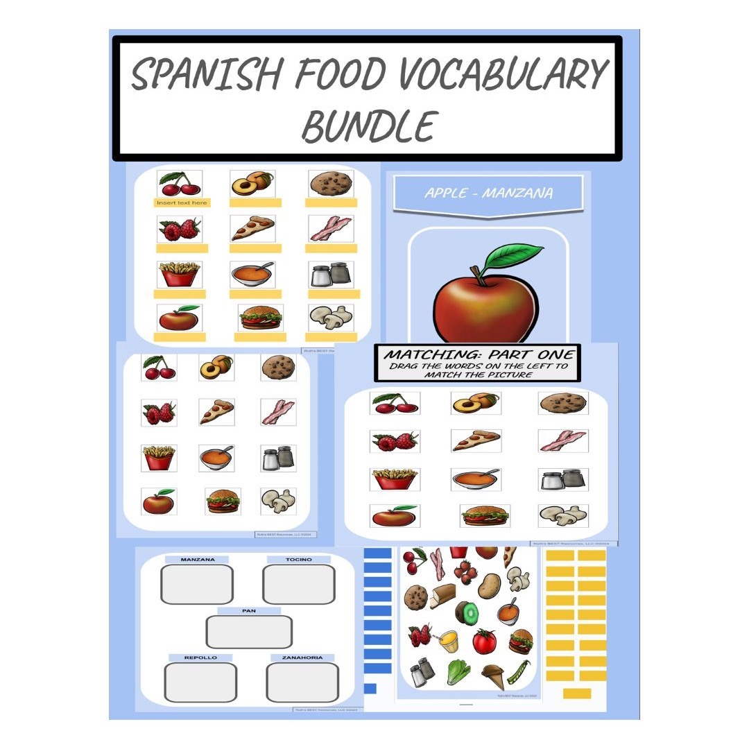 Check this Spanish Food Vocabulary on (https://www.teacherspayteachers.com/store/ruths-best-resources). This Bundle is currently on Special 50% off. The link is also on my Bio. You can also visit Teachers Pay Teachers and search: Ruths-Best-Resources. Follow me and my TPT page for more resources and content updates.