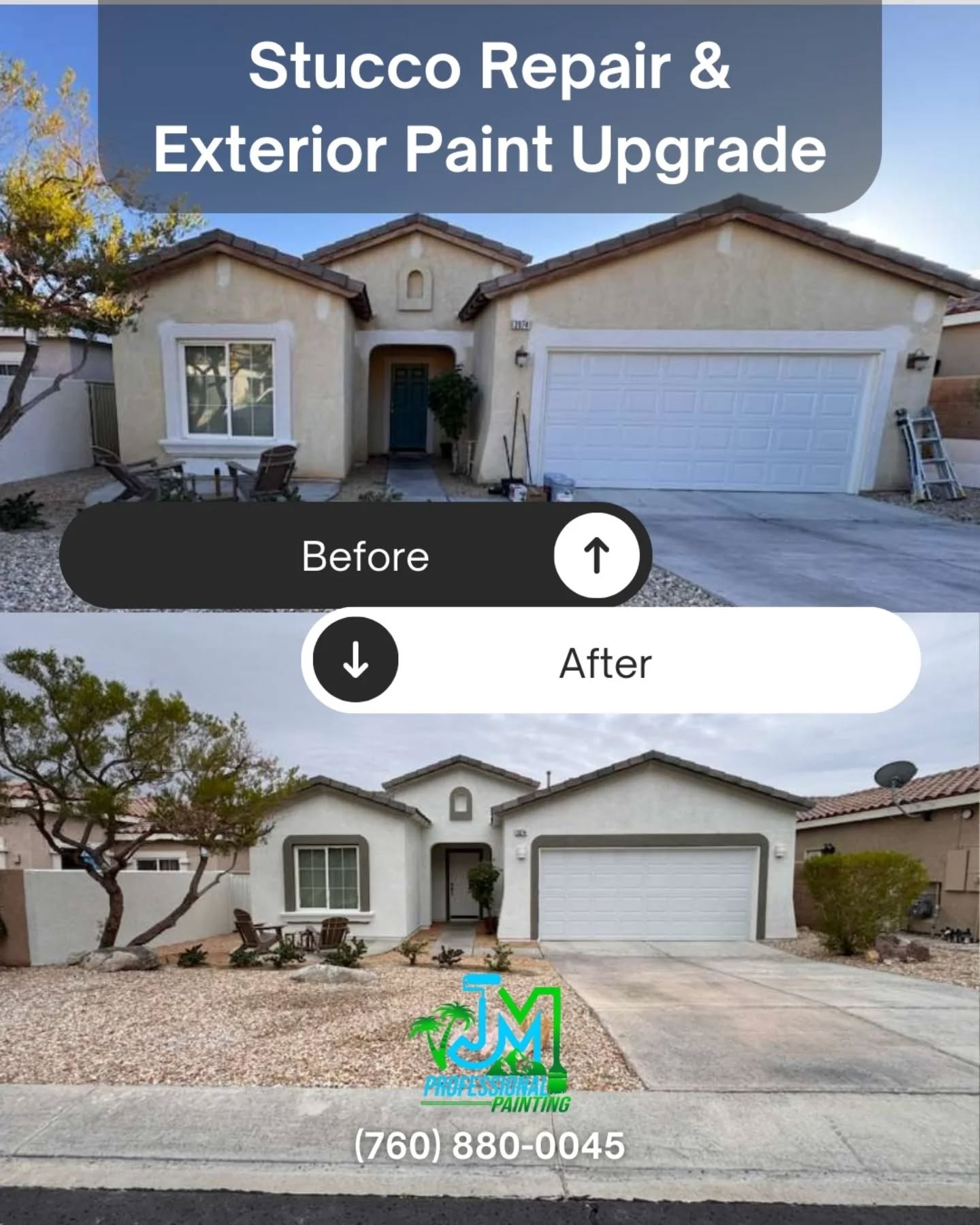 What a difference a fresh coat makes! ✨️🏡 Check out this recent transformation featuring a full stucco repair and exterior paint upgrade. From tired to inspired!
📞Call us today at (760) 880-0045