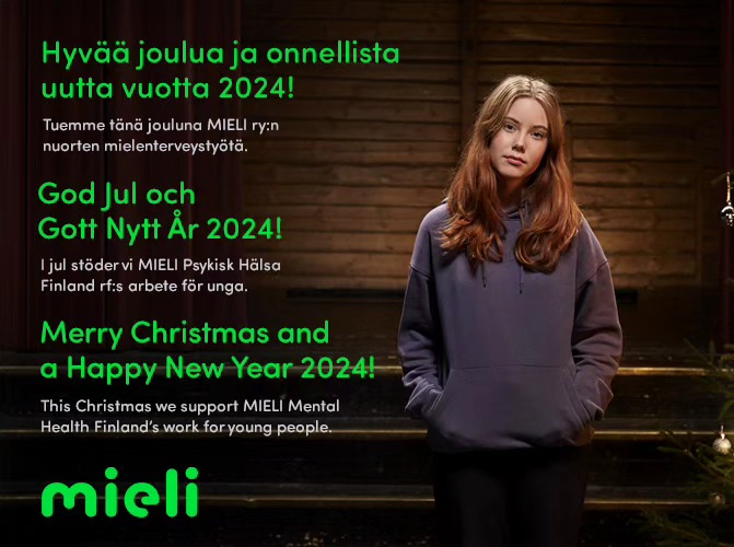 Haluamme lämpimästi kiittää teitä kaikkia yhteistyöstä kuluneella kaudella! ♥️ Joulukorttien sijaan olemme mukana tukemassa MIELI ry:n tärkeää työtä nuorten mielenterveyden parissa. Hyvää joulua! 🎅 Merry Christmas! 🎅 God Jul! 🎅